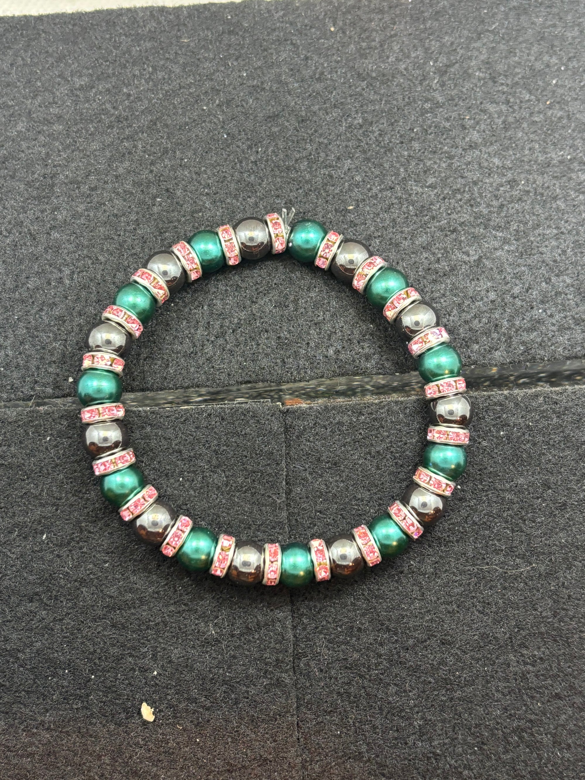 Black Hematite and Glass Teal Beaded Bracelet