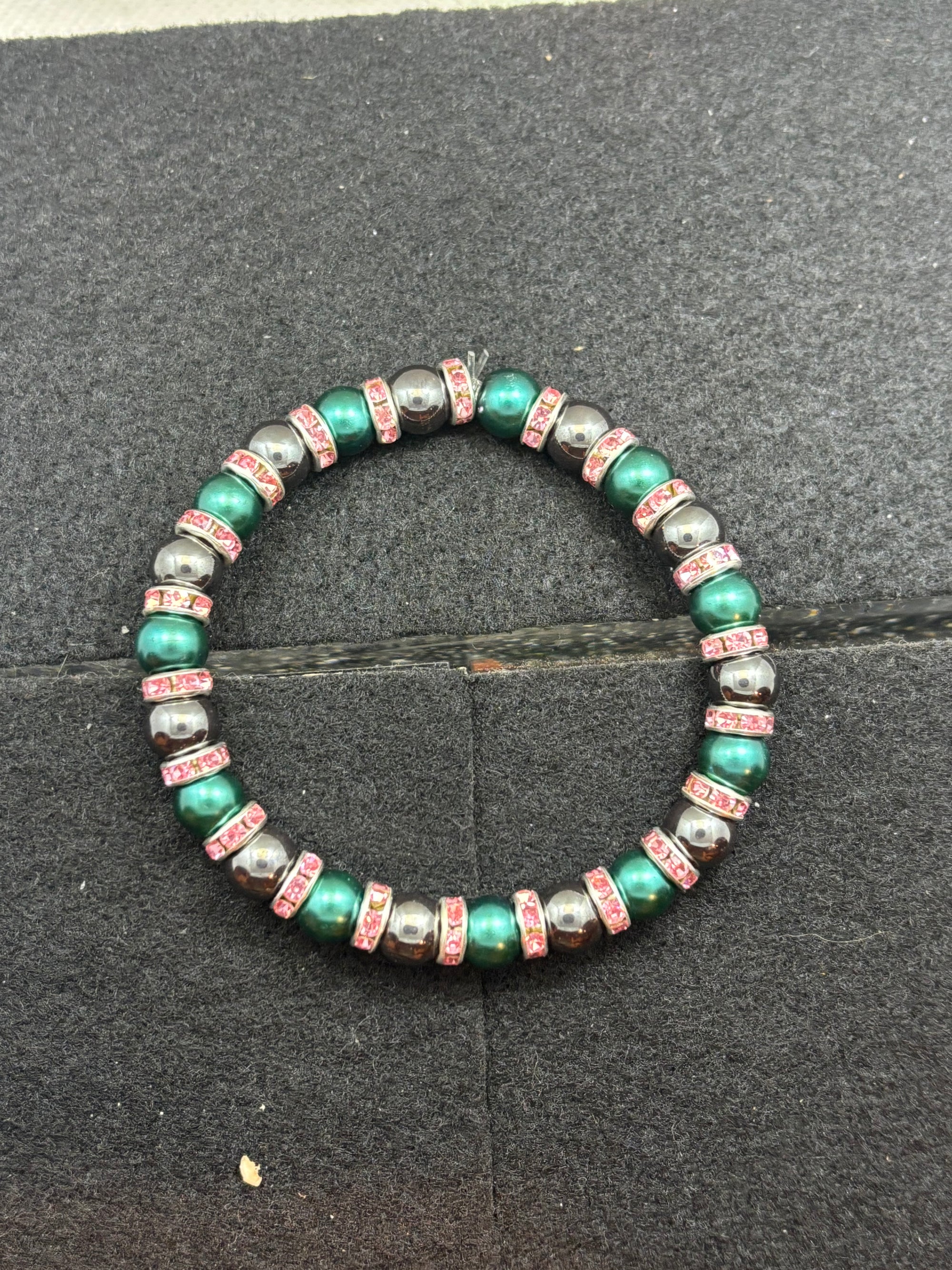 Black Hematite and Glass Teal Beaded Bracelet