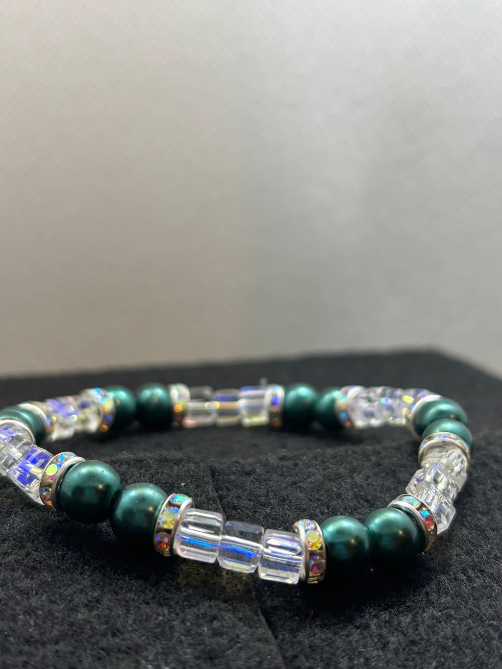 White glass and Teal glass Beaded Bracelet