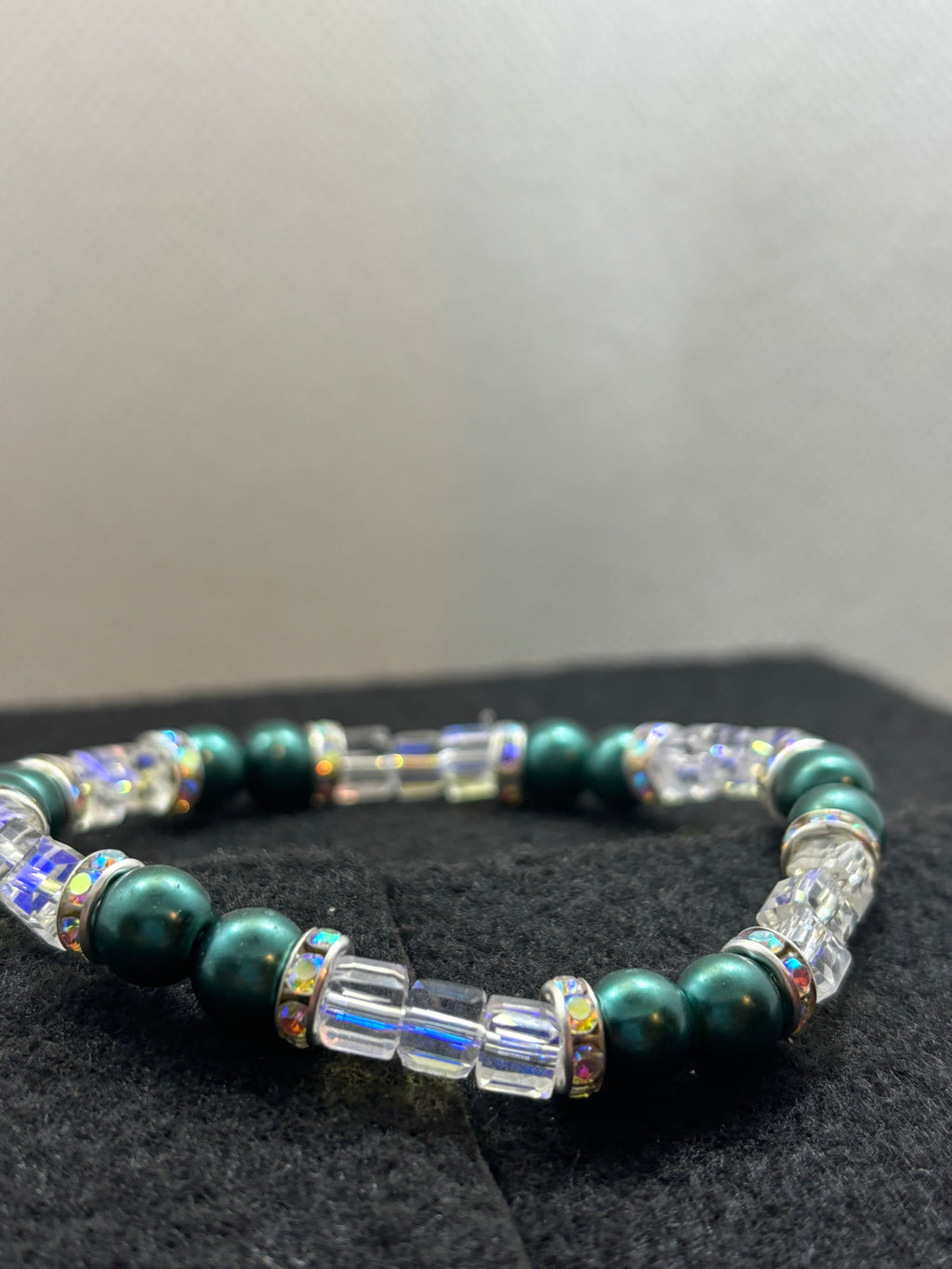 White glass and Teal glass Beaded Bracelet