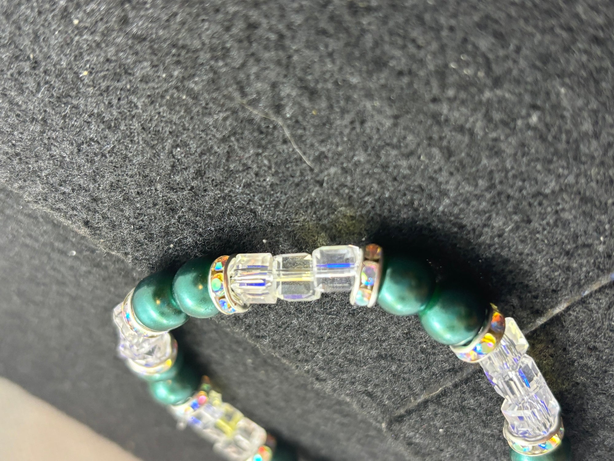 White glass and Teal glass Beaded Bracelet