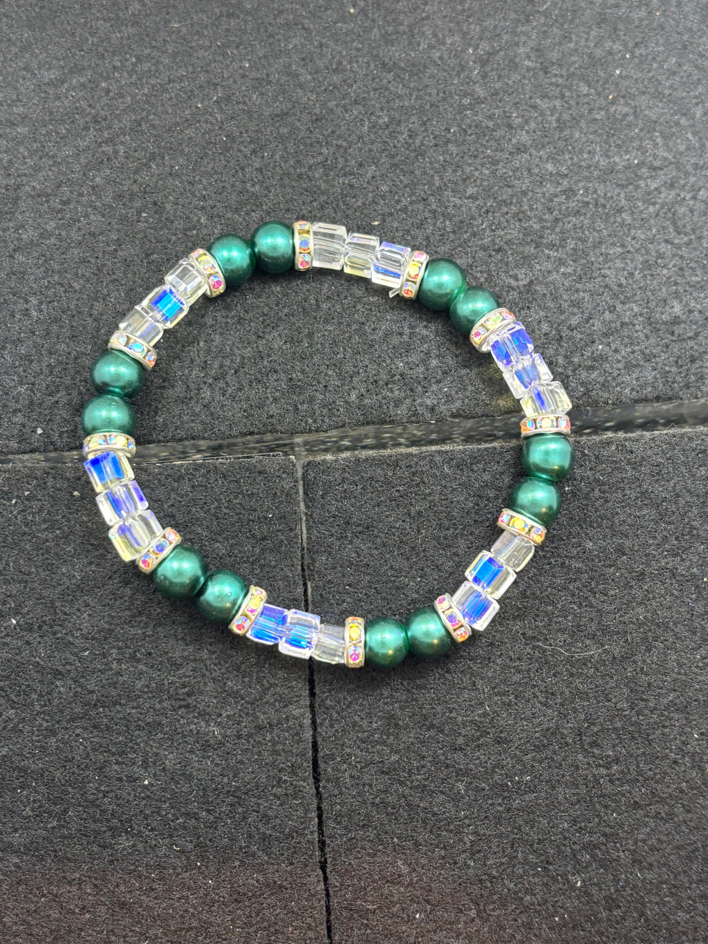 White glass and Teal glass Beaded Bracelet