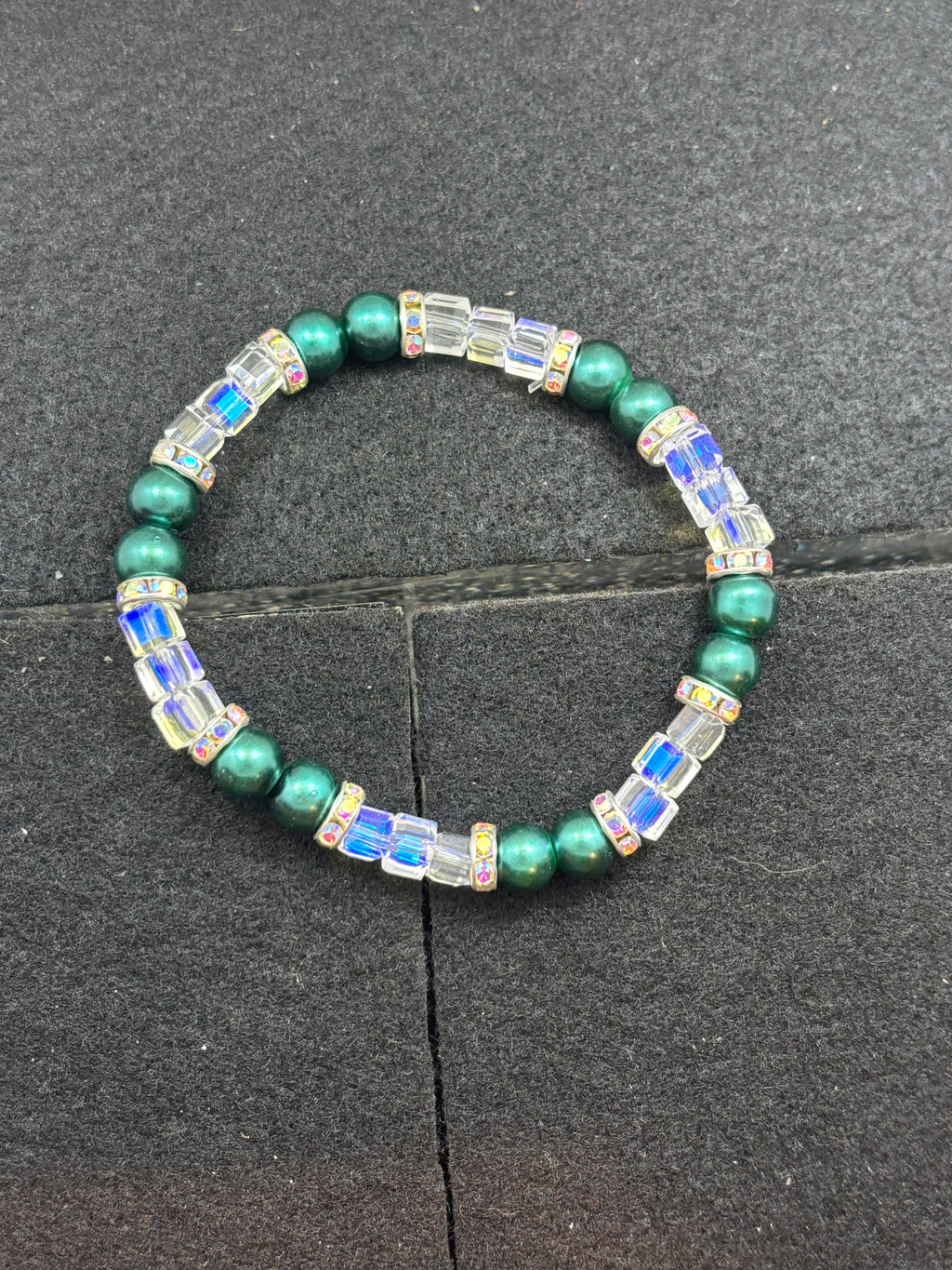 White glass and Teal glass Beaded Bracelet
