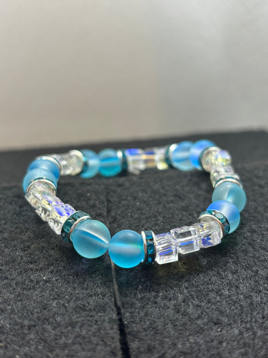 Teal Glowing Mermaid with White glass Beaded Bracelet