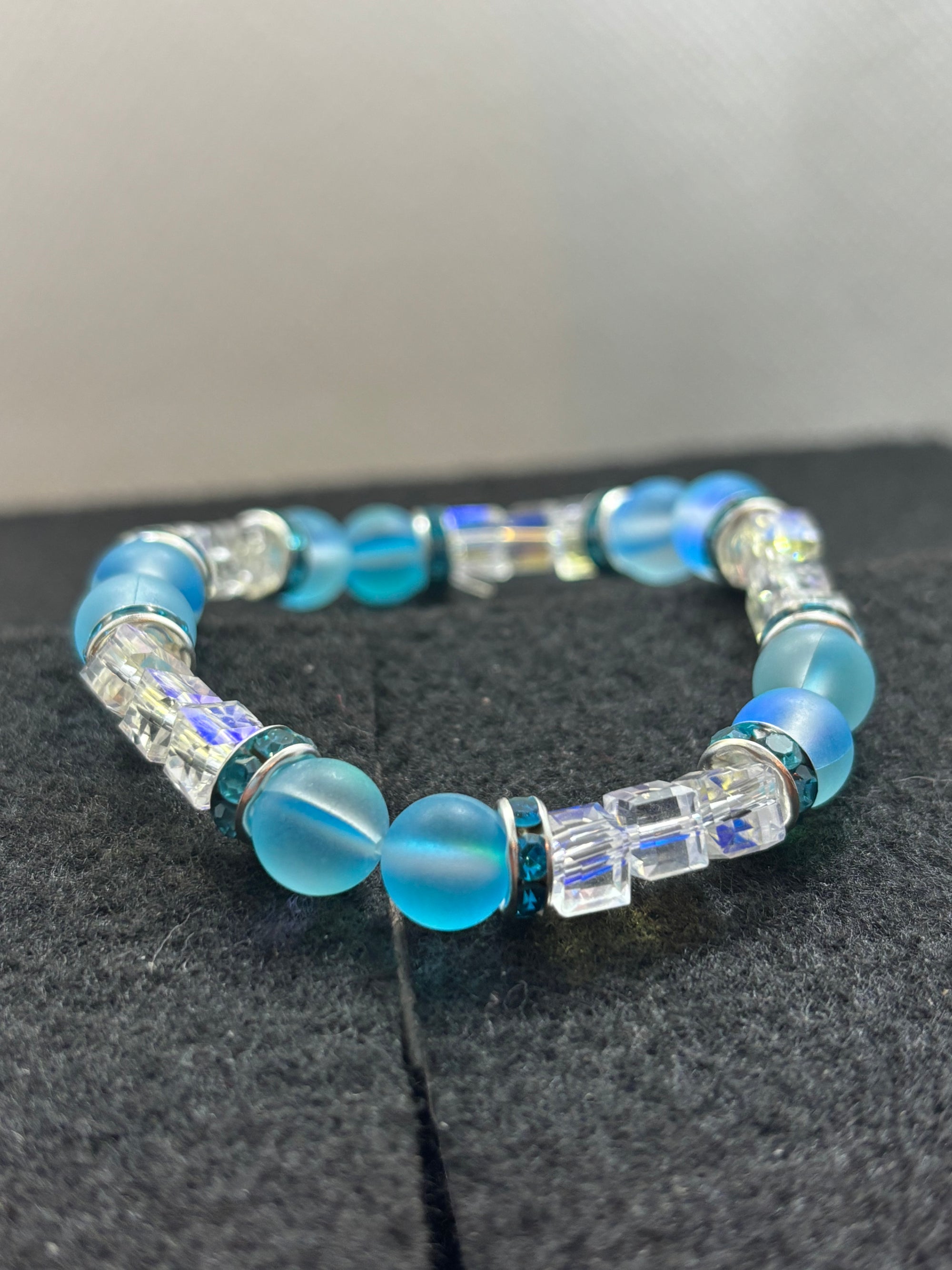 Teal Glowing Mermaid with White glass Beaded Bracelet