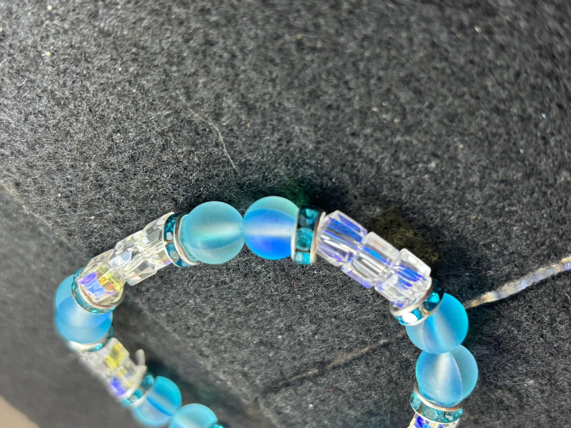 Teal Glowing Mermaid with White glass Beaded Bracelet