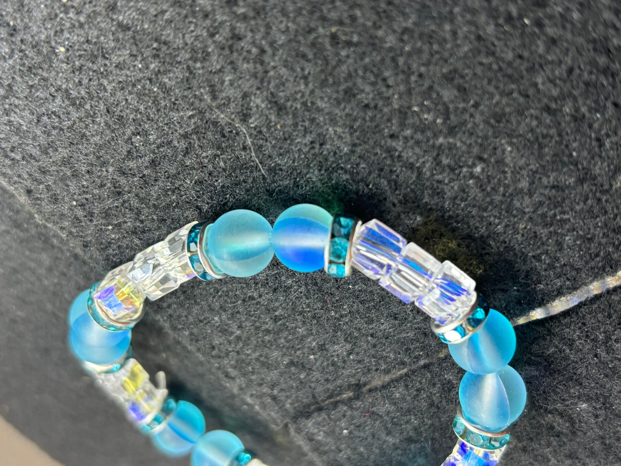 Teal Glowing Mermaid with White glass Beaded Bracelet