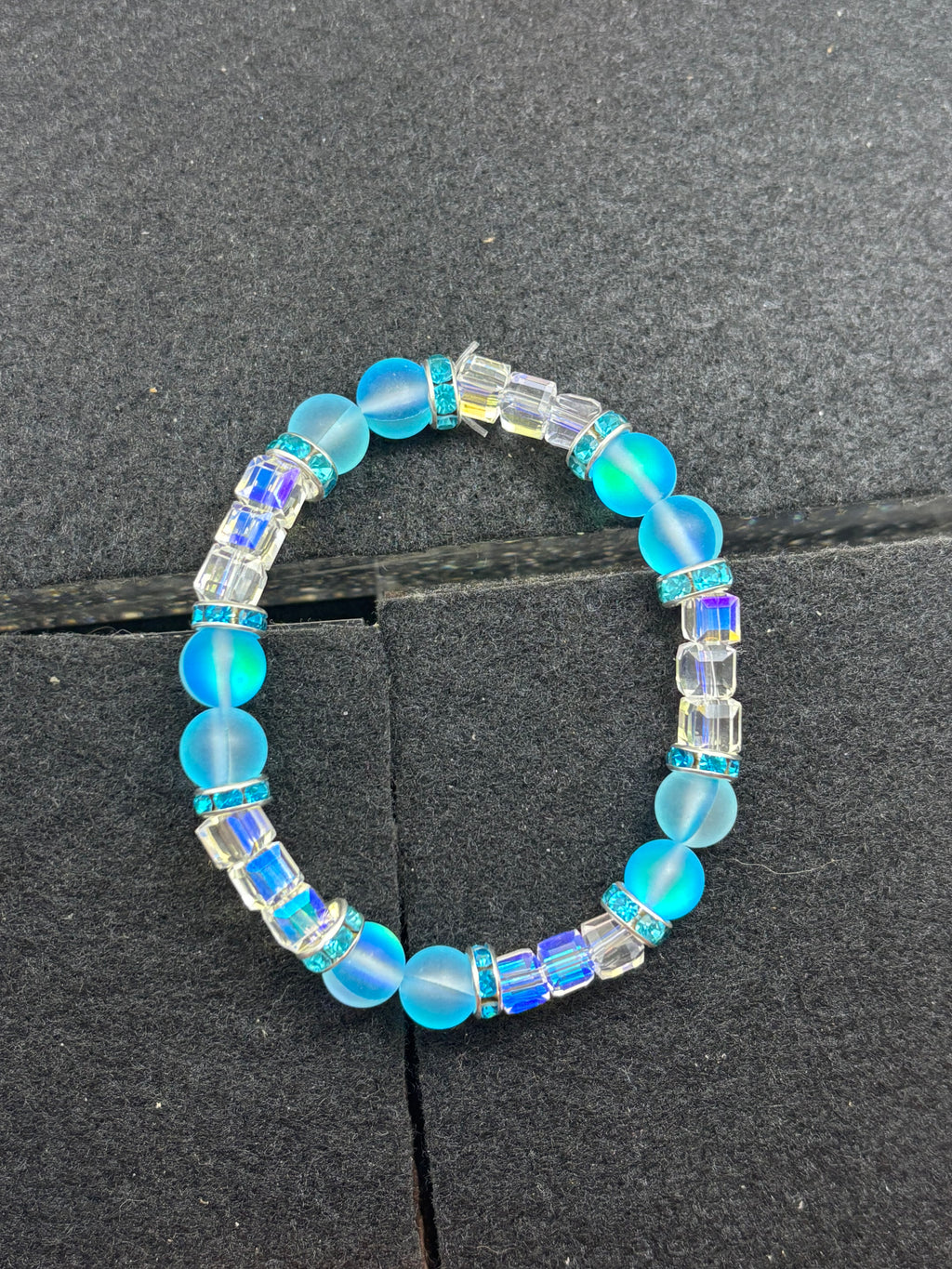 Teal Glowing Mermaid with White glass Beaded Bracelet