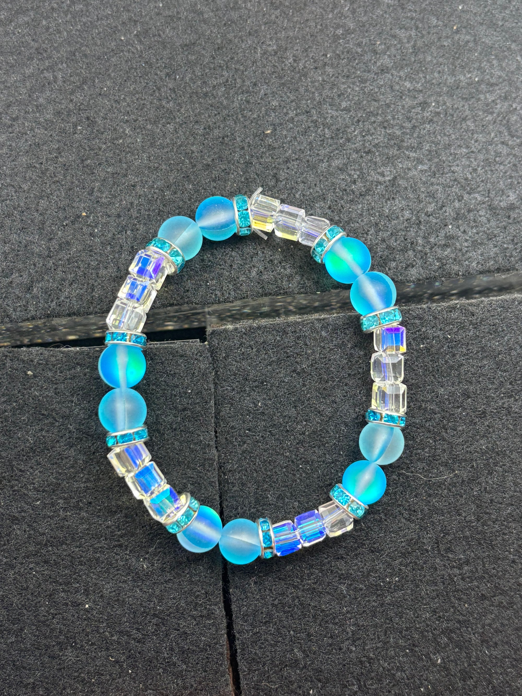 Teal Glowing Mermaid with White glass Beaded Bracelet