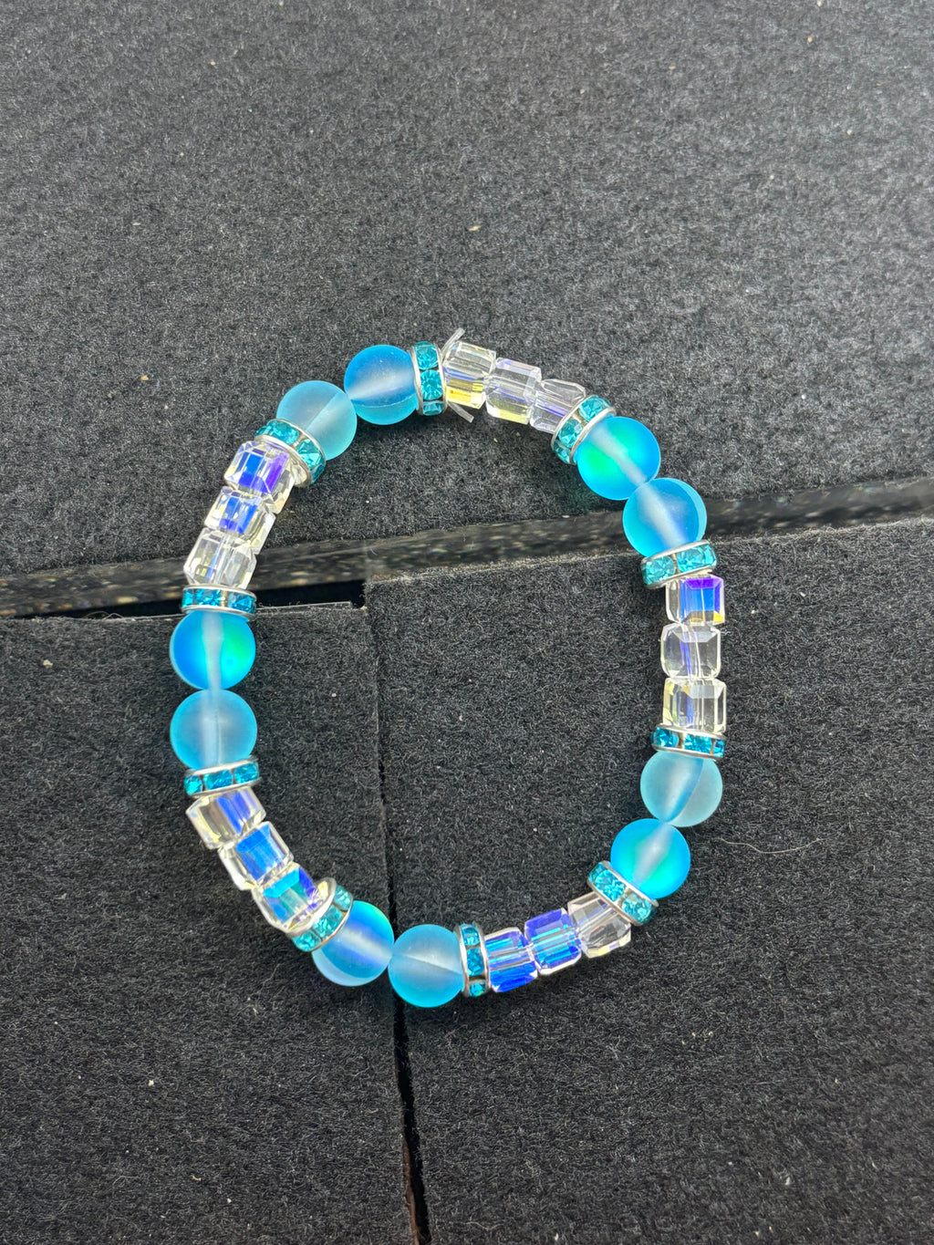 Teal Glowing Mermaid with White glass Beaded Bracelet