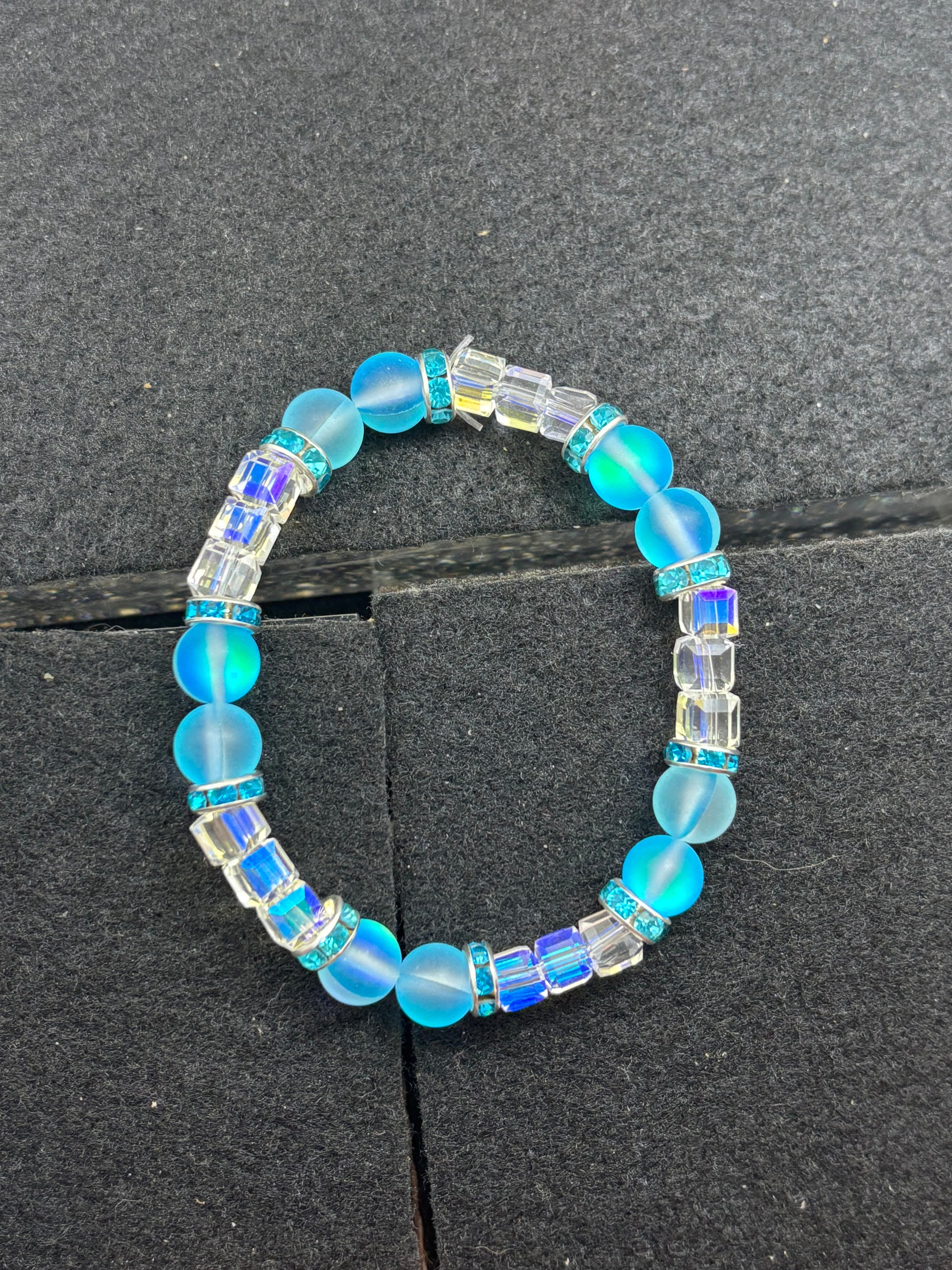 Teal Glowing Mermaid with White glass Beaded Bracelet