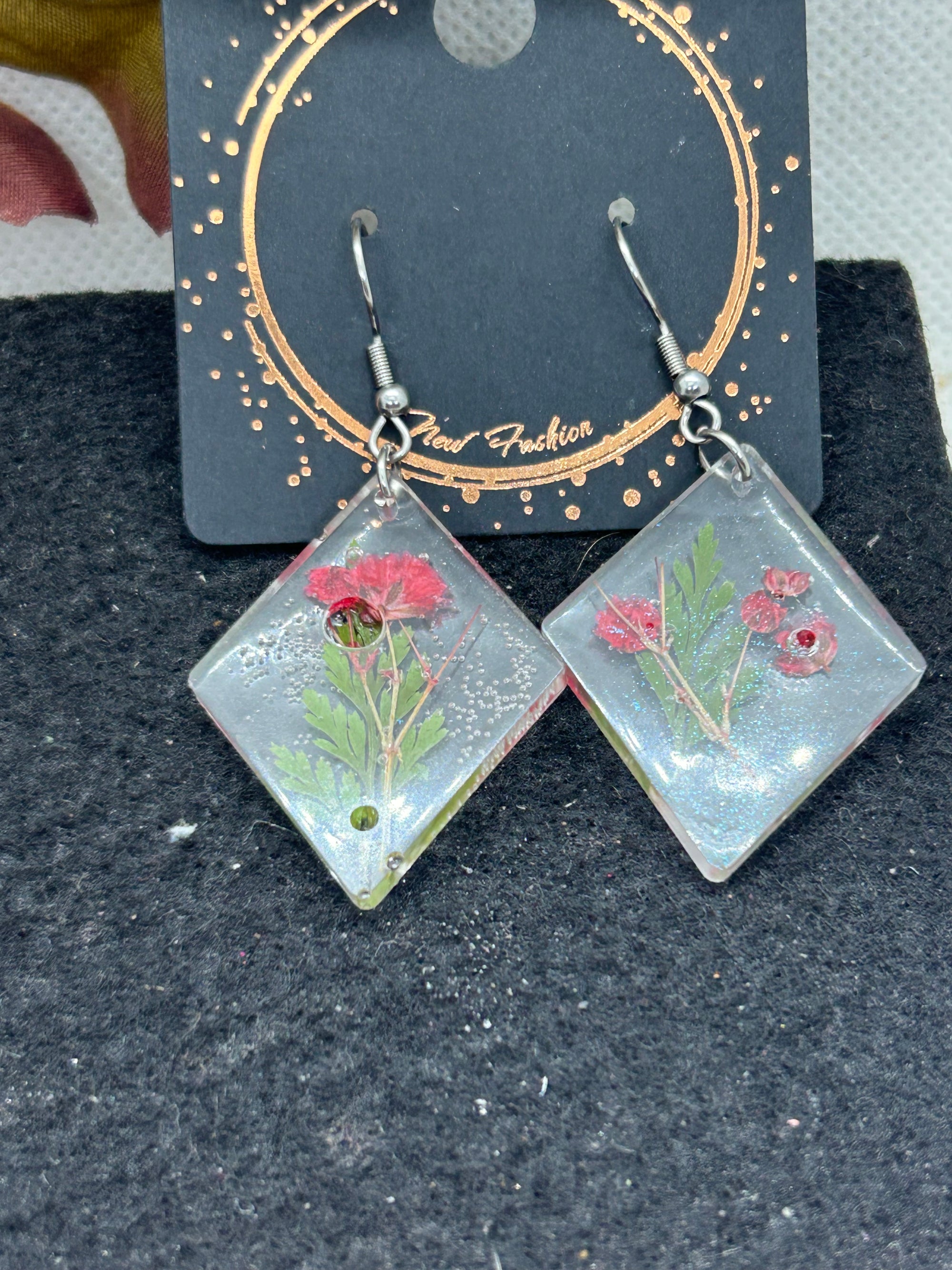 Dried Red Flower Earrings