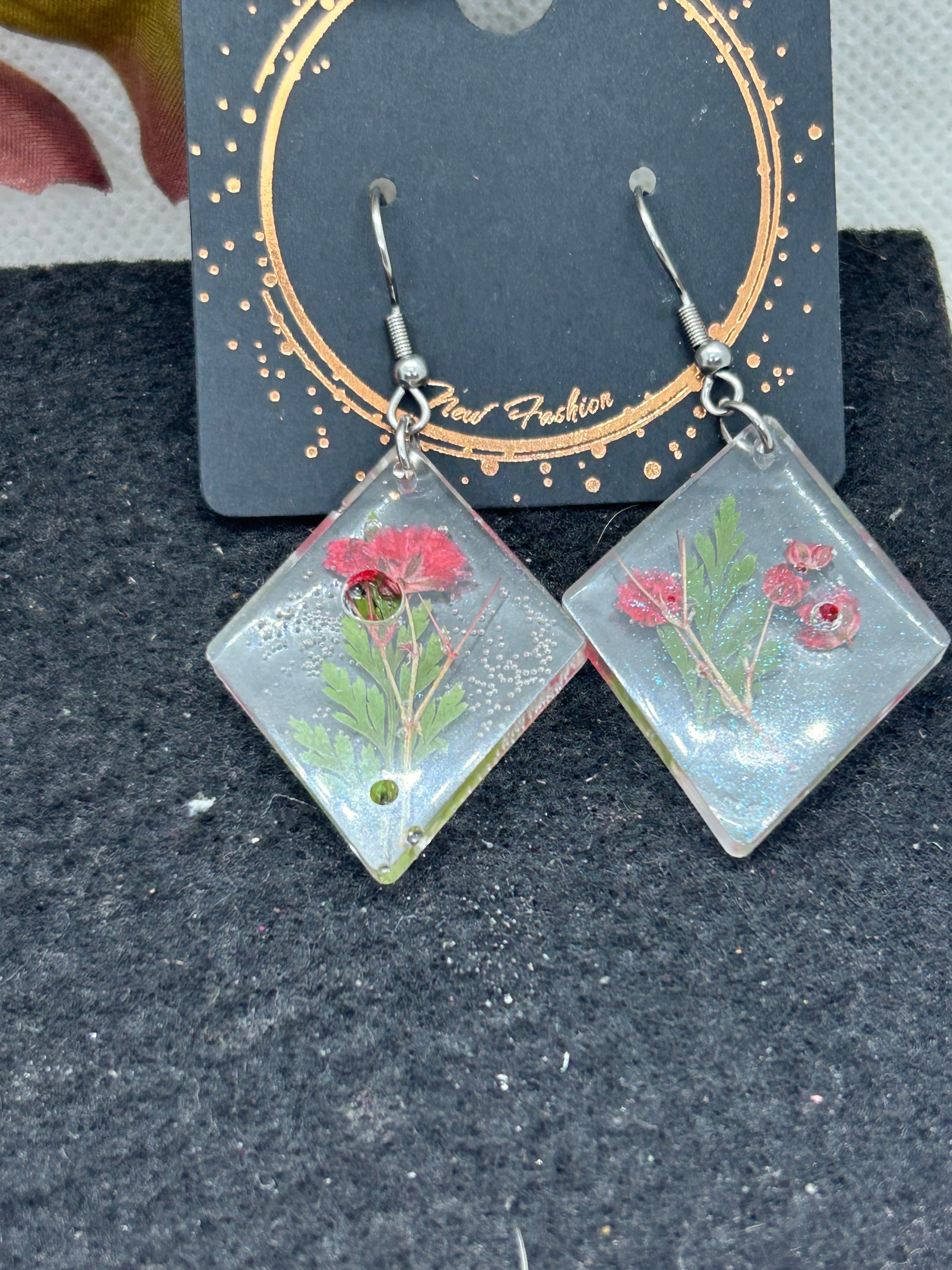Dried Red Flower Earrings