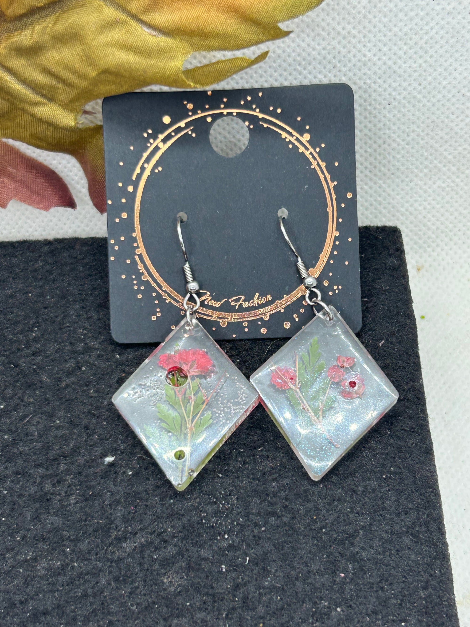 Dried Red Flower Earrings