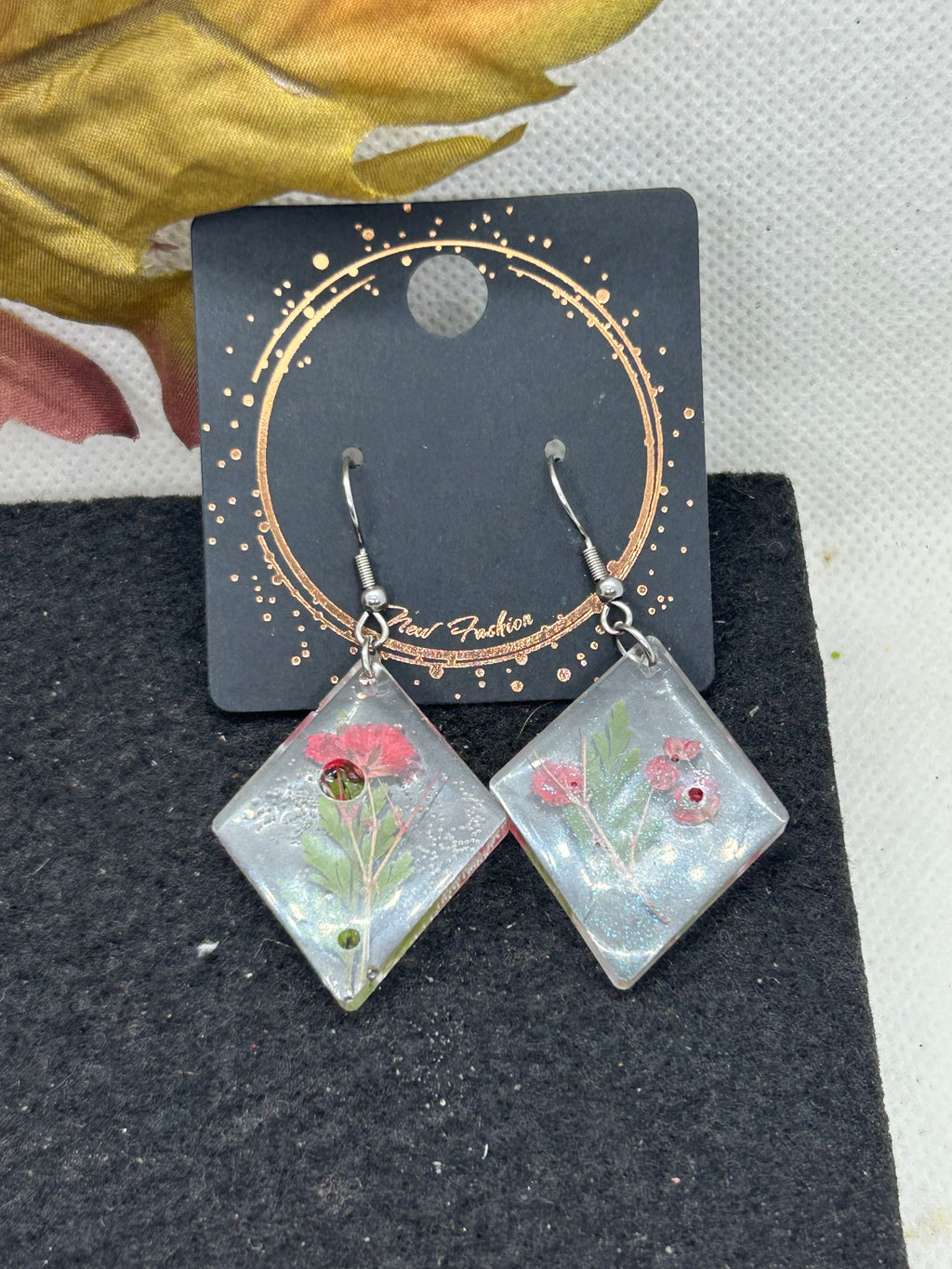 Dried Red Flower Earrings
