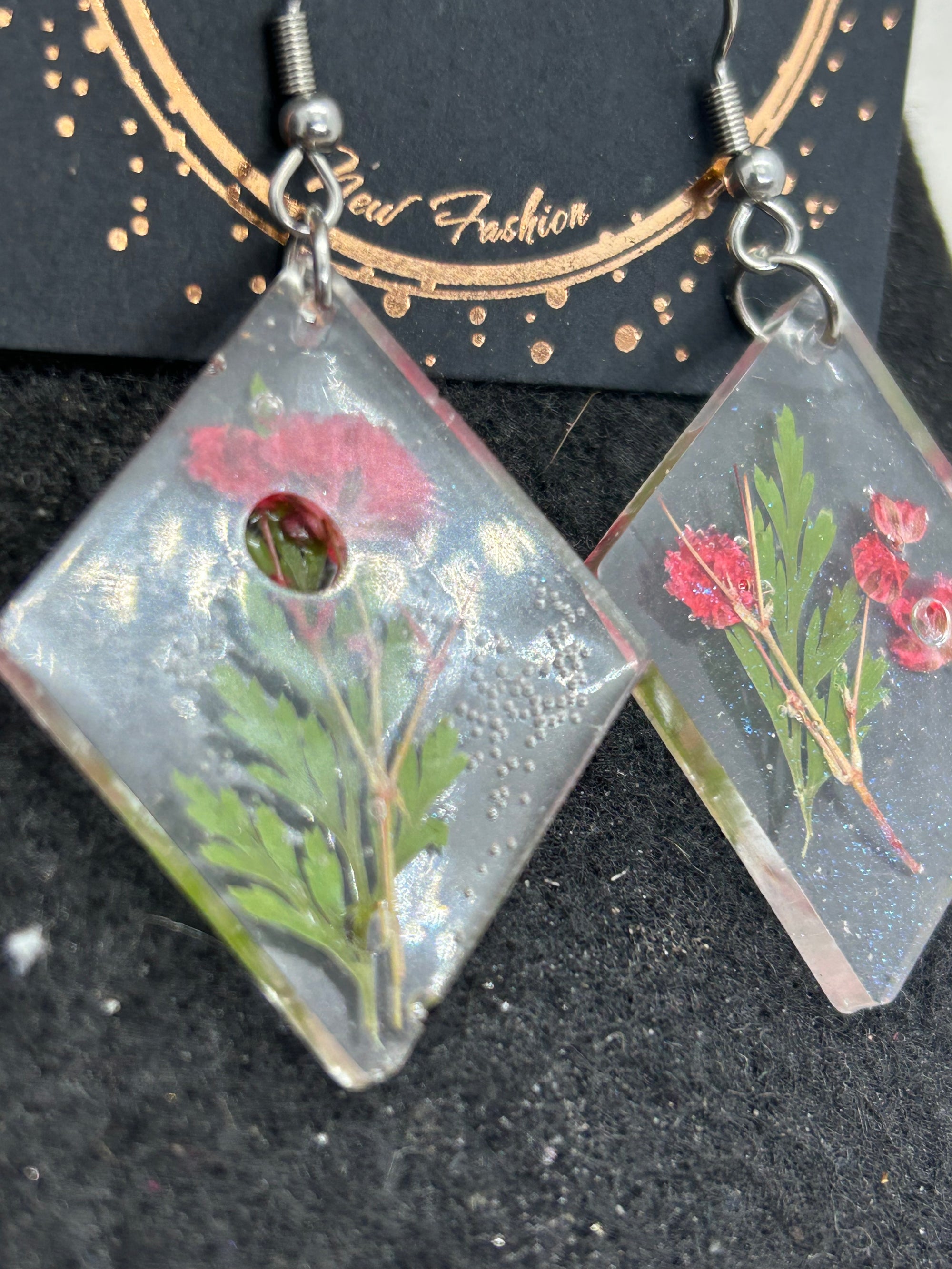 Dried Red Flower Earrings