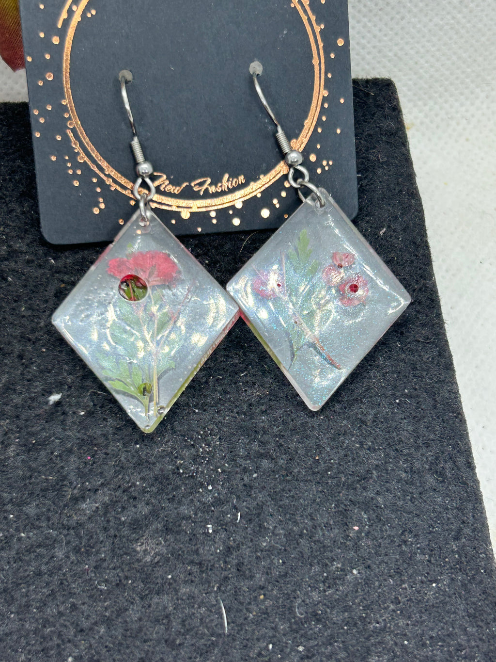 Dried Red Flower Earrings
