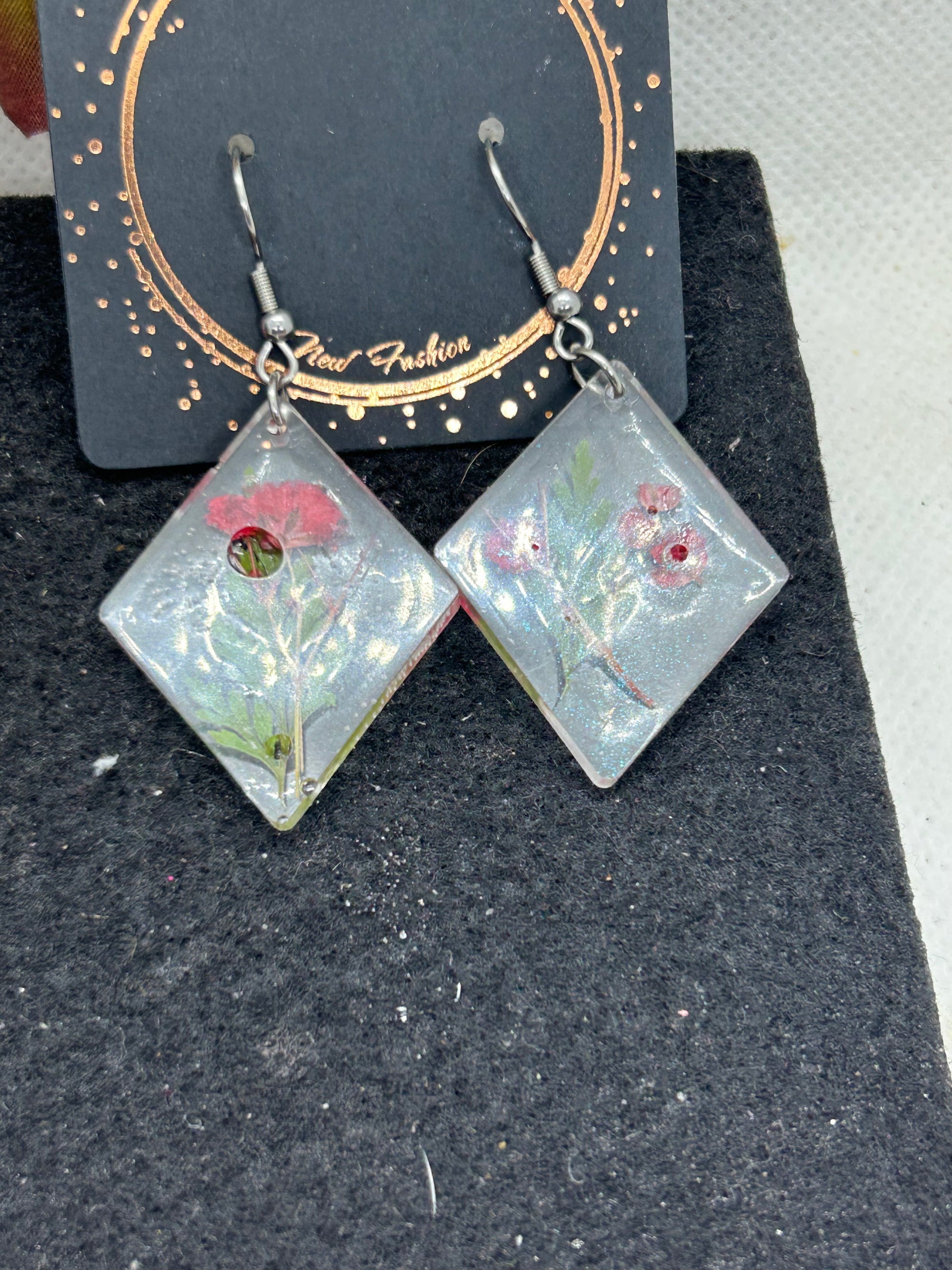 Dried Red Flower Earrings
