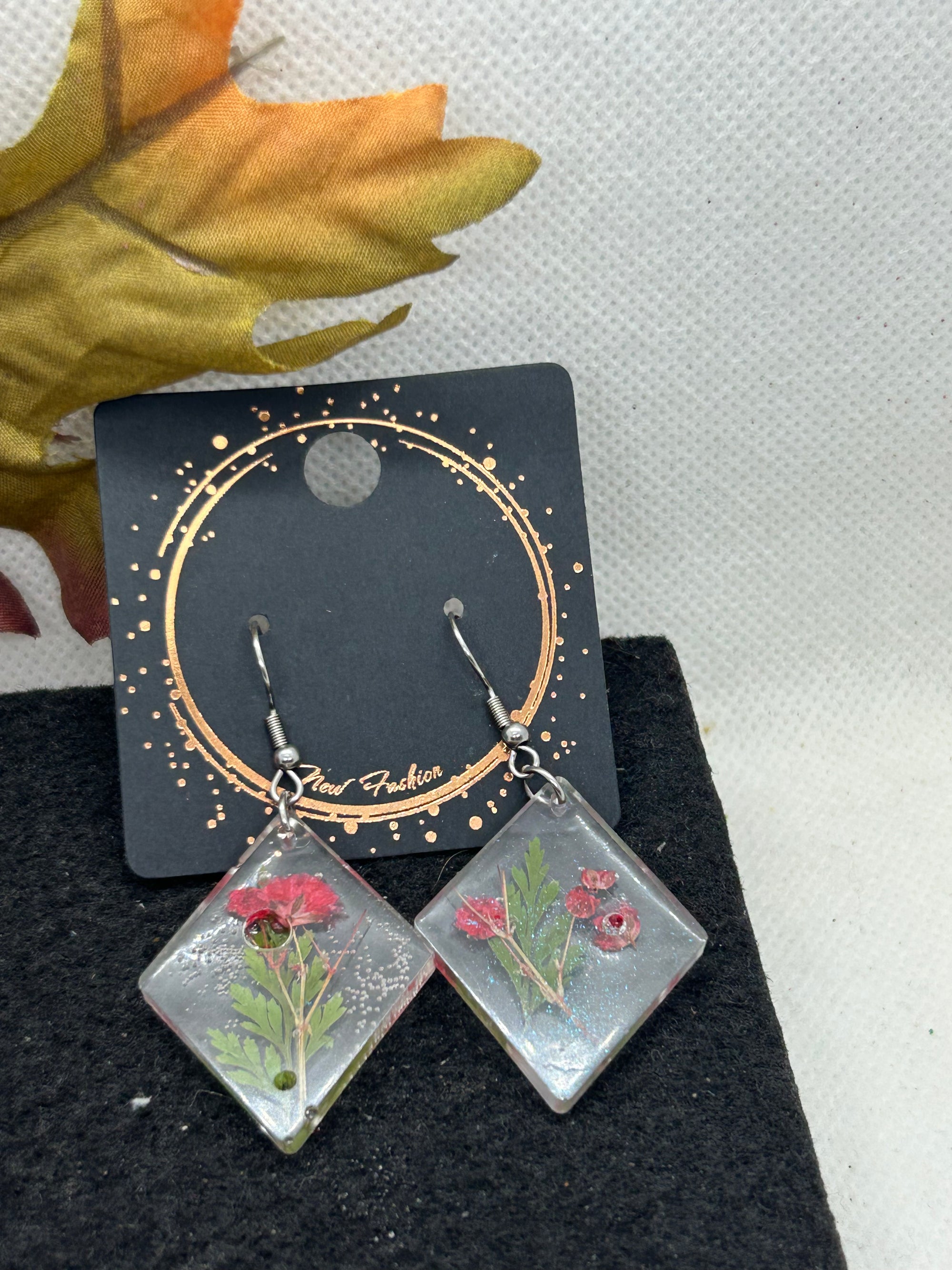Dried Red Flower Earrings