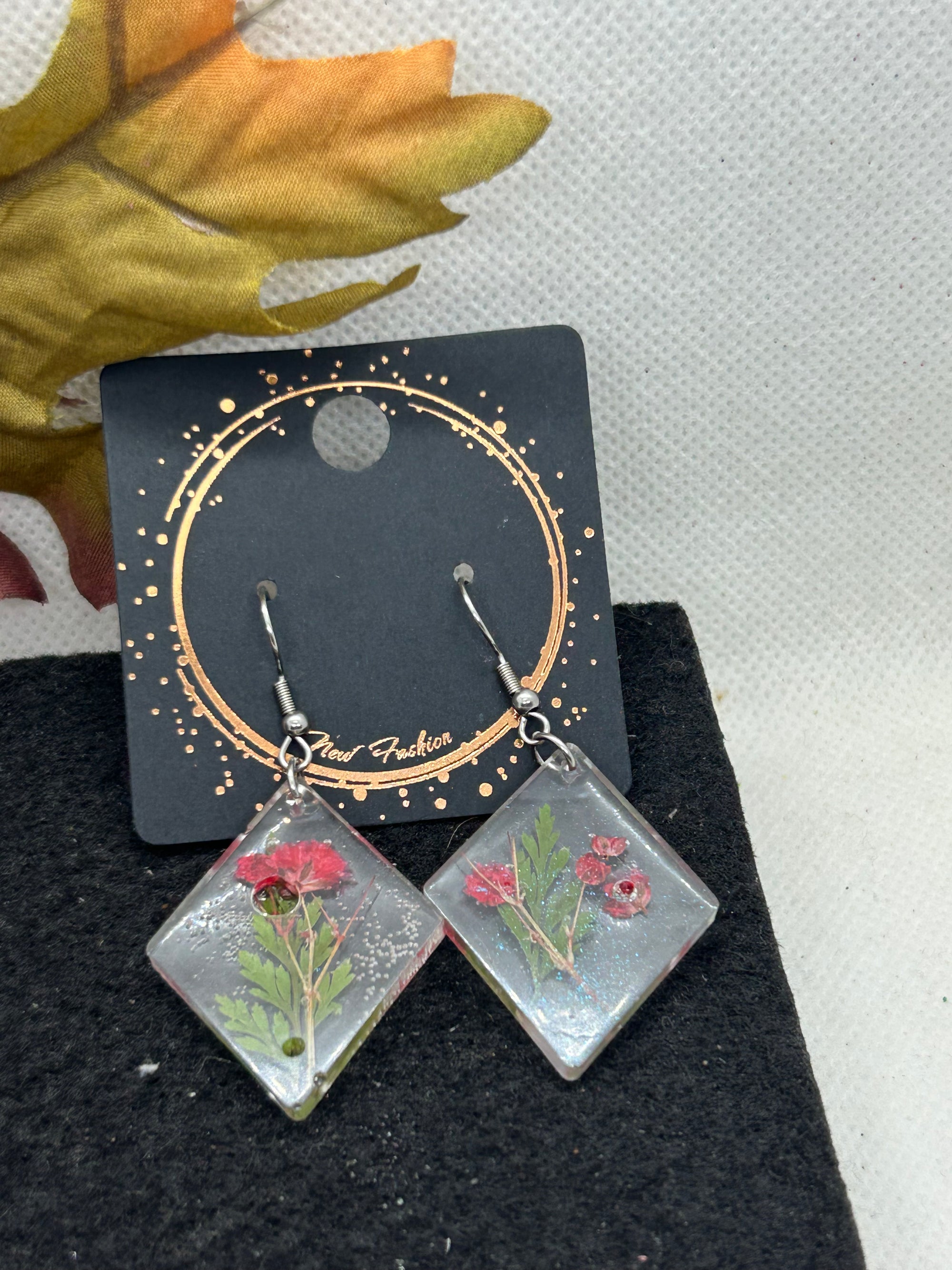 Dried Red Flower Earrings