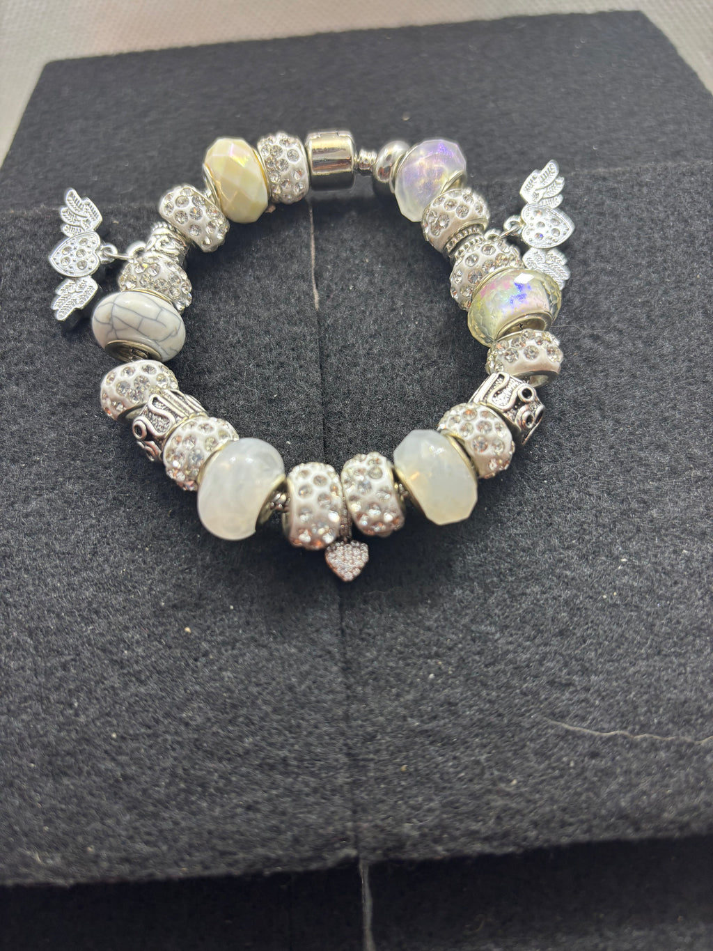 All White Rhinestones Heart Charm Bracelet