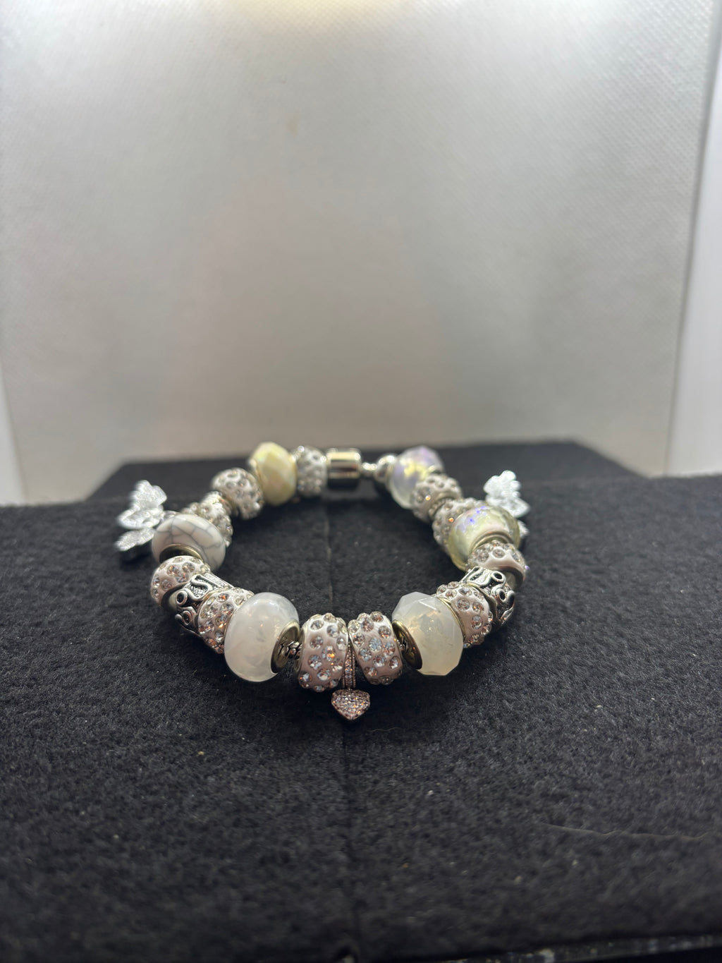 All White Rhinestones Heart Charm Bracelet