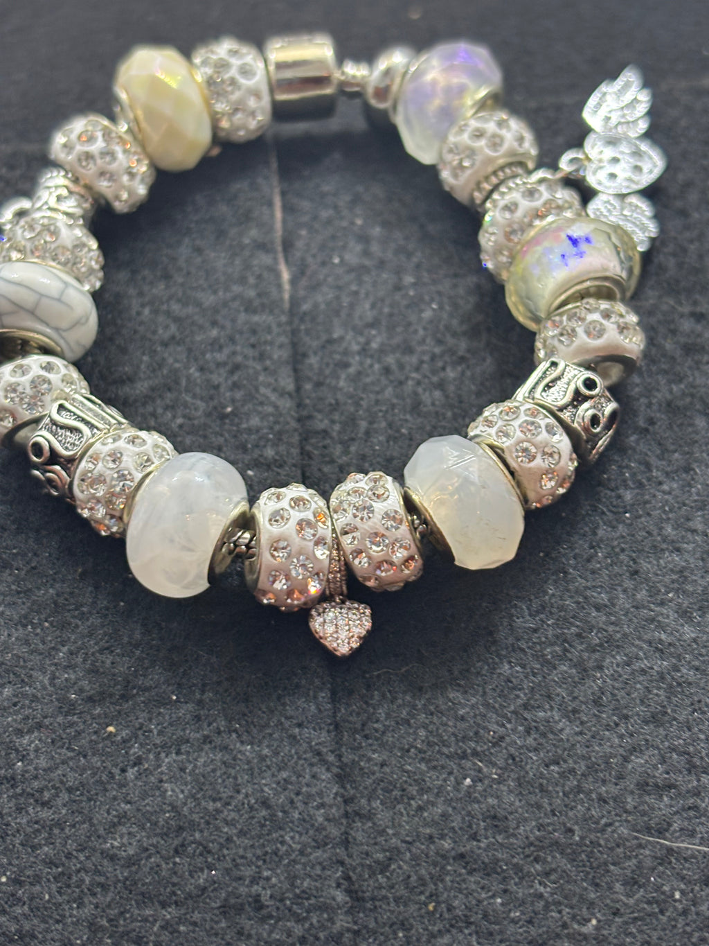 All White Rhinestones Heart Charm Bracelet