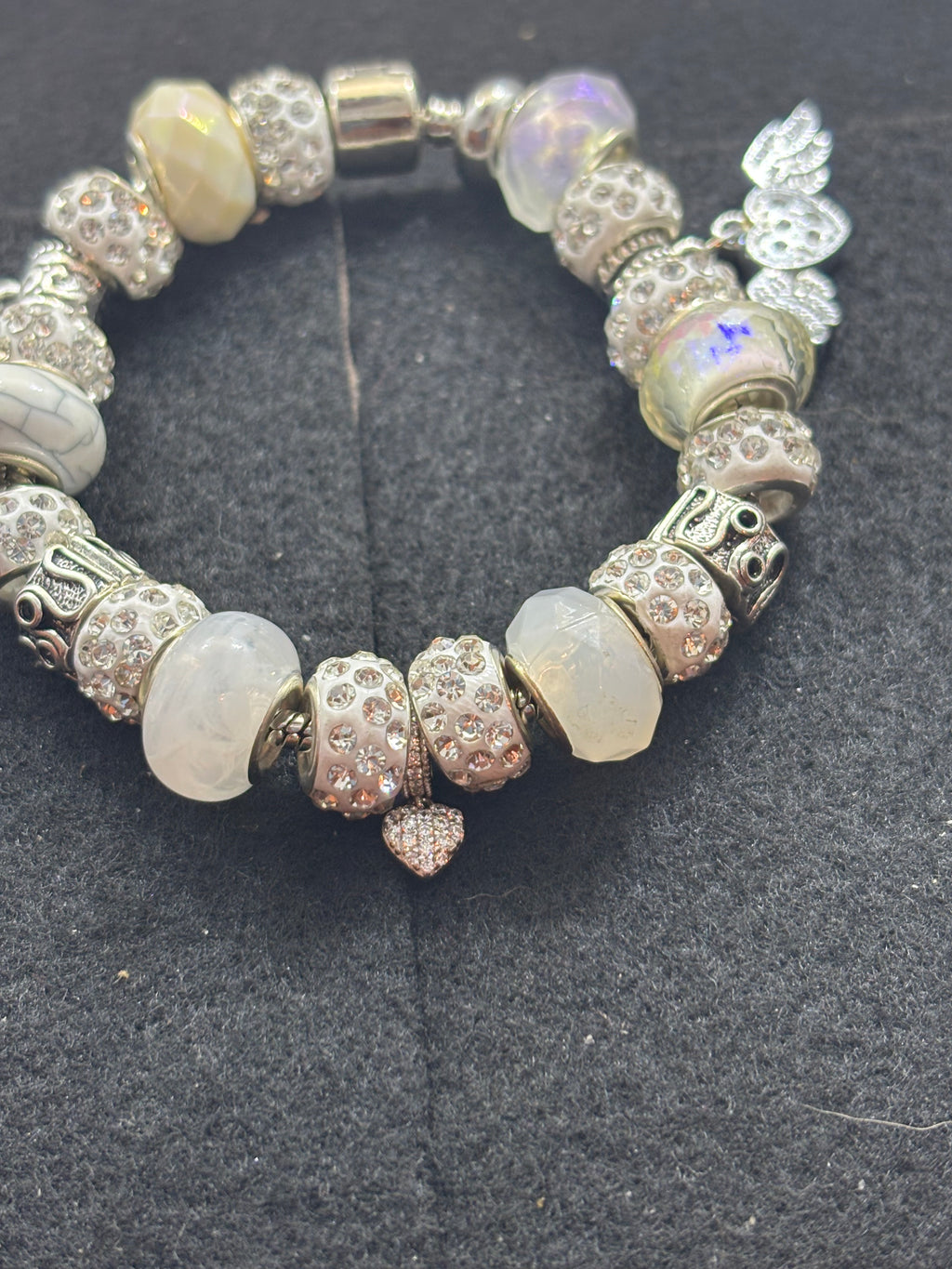All White Rhinestones Heart Charm Bracelet