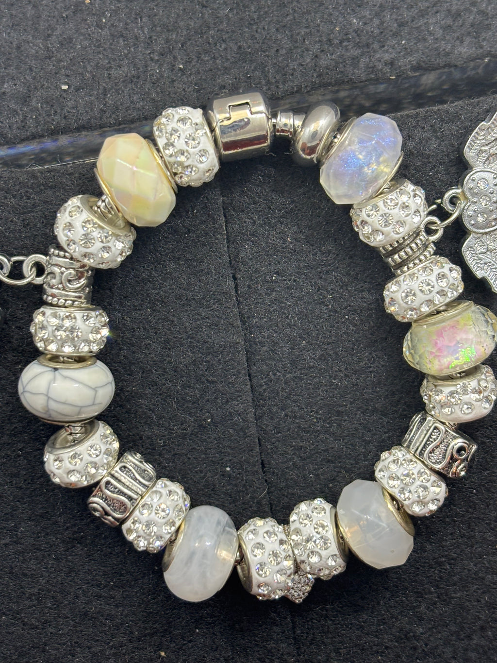 All White Rhinestones Heart Charm Bracelet