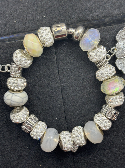 All White Rhinestones Heart Charm Bracelet