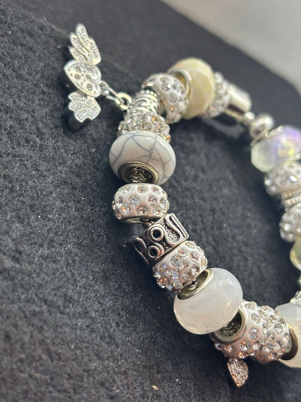 All White Rhinestones Heart Charm Bracelet