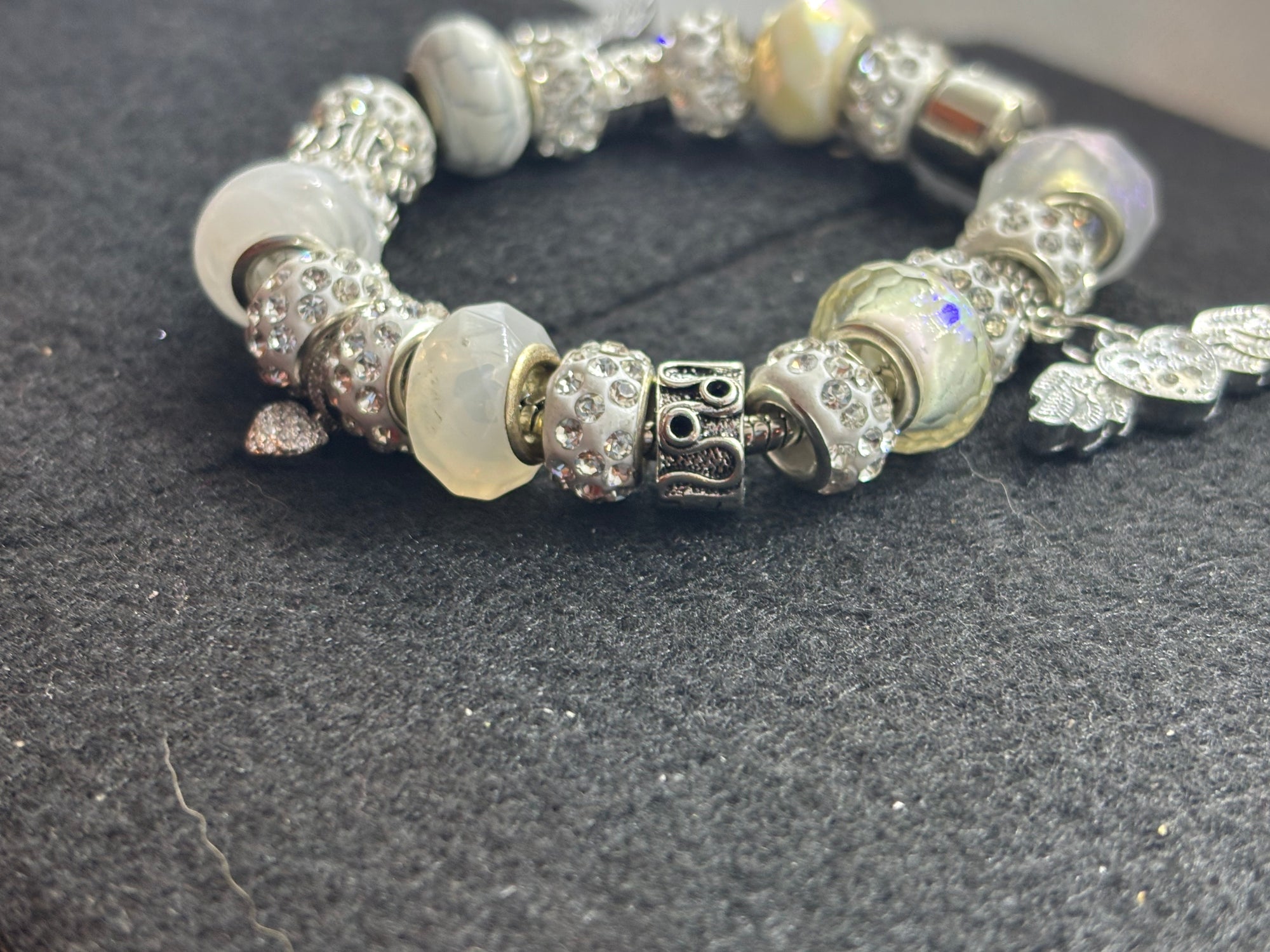 All White Rhinestones Heart Charm Bracelet