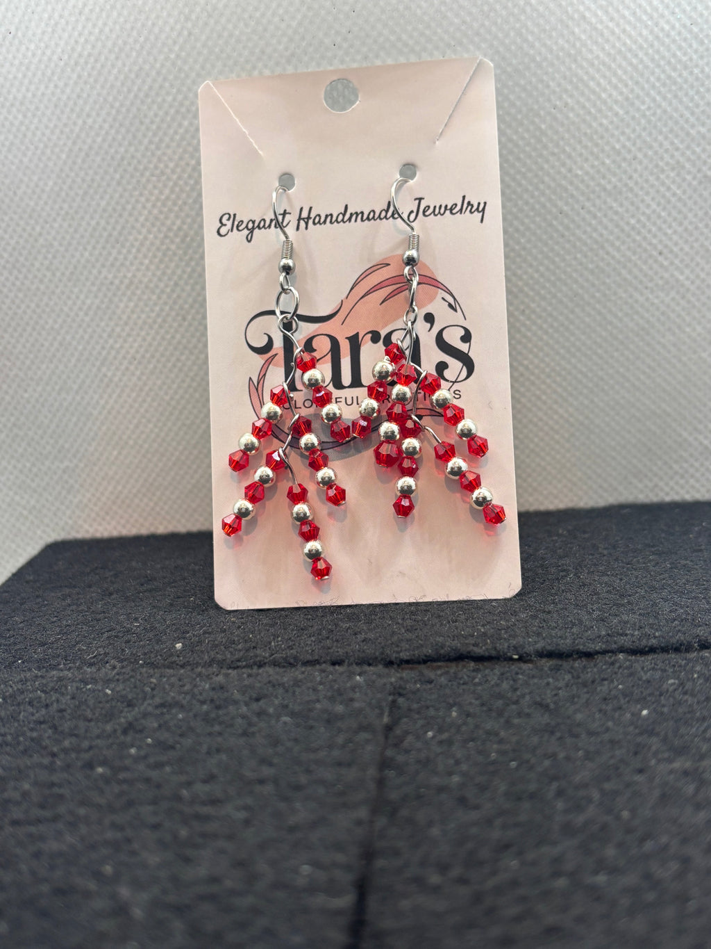 Red and Silver Beaded earrings