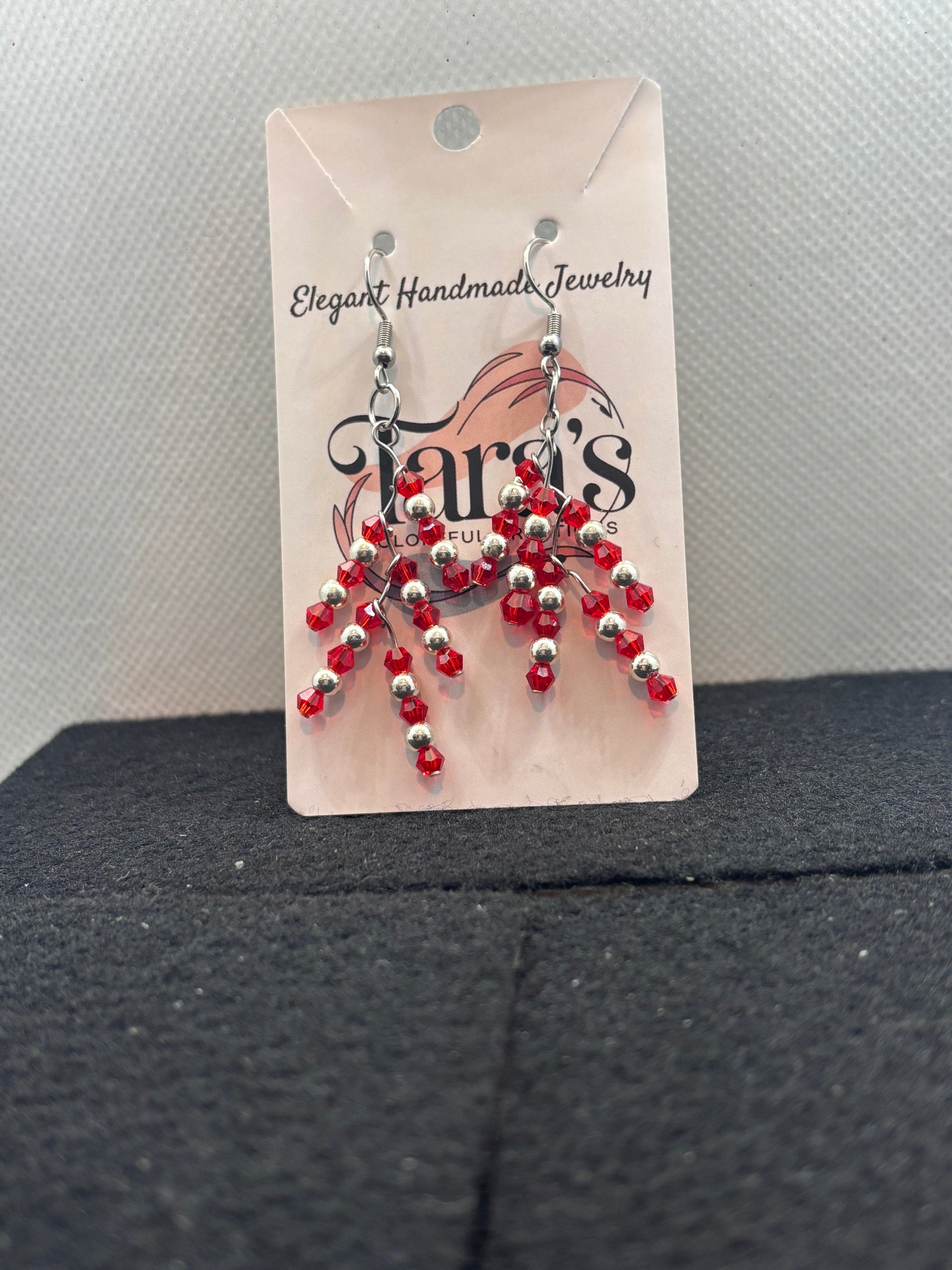 Red and Silver Beaded earrings