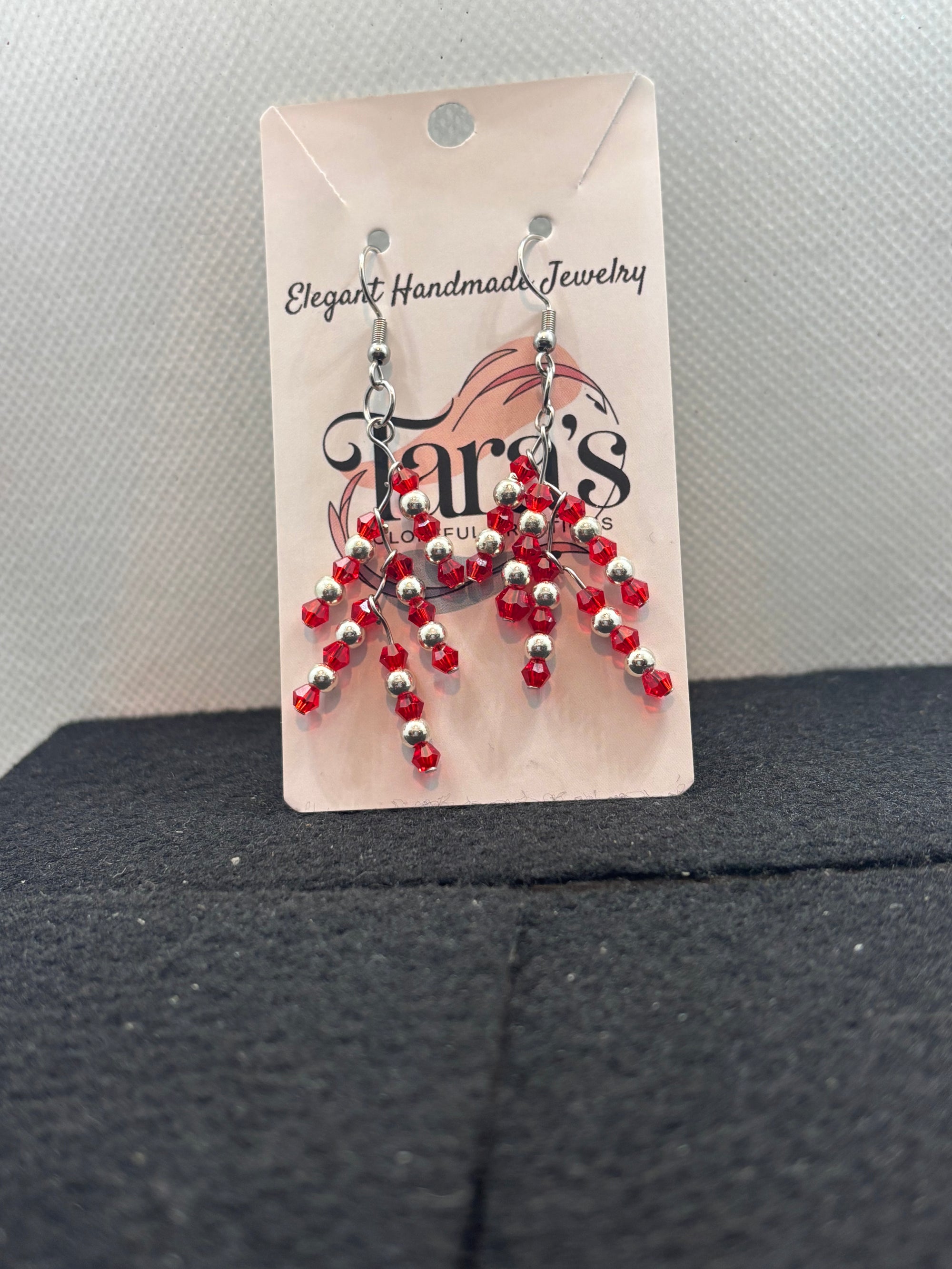 Red and Silver Beaded earrings
