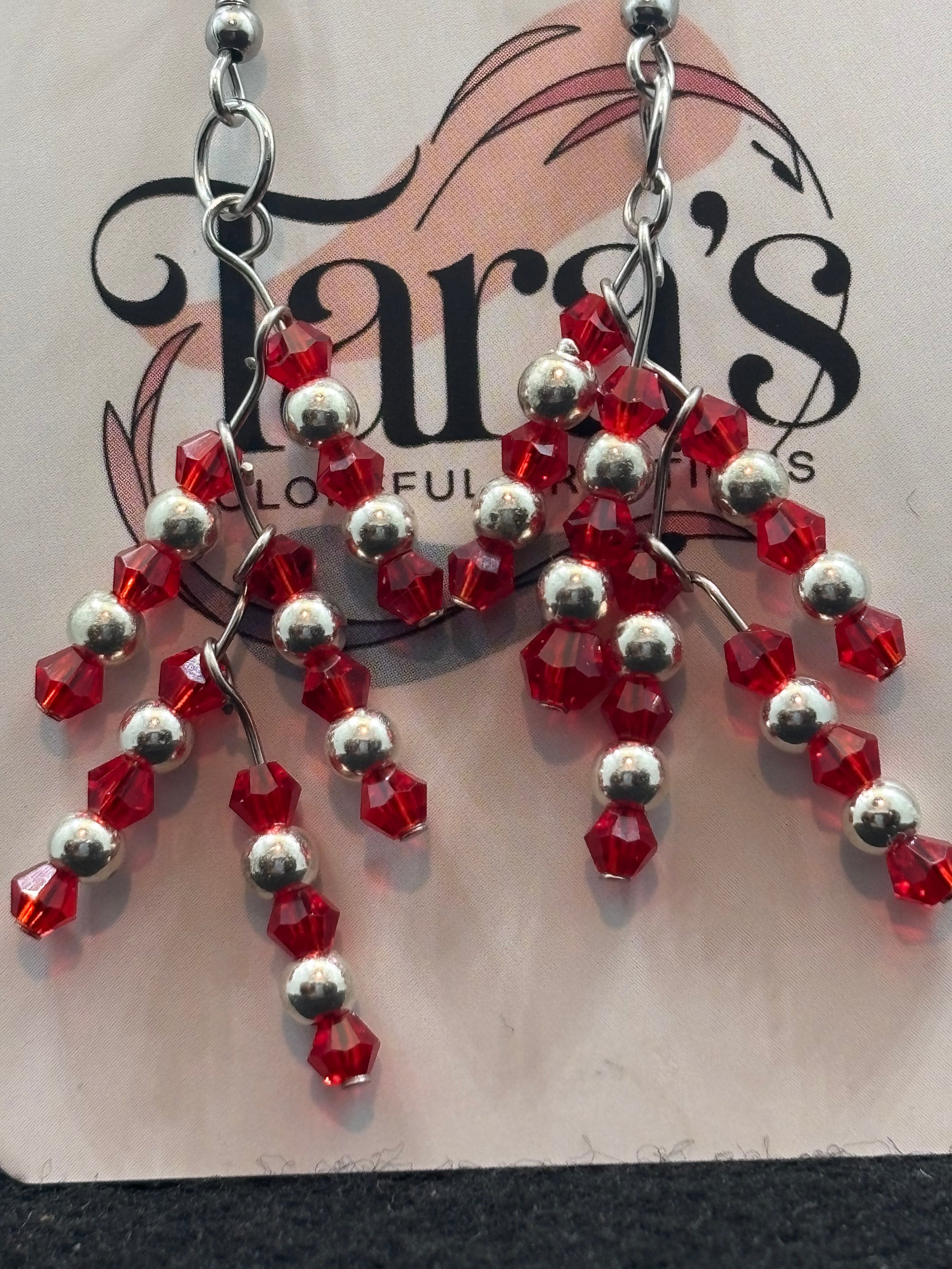 Red and Silver Beaded earrings