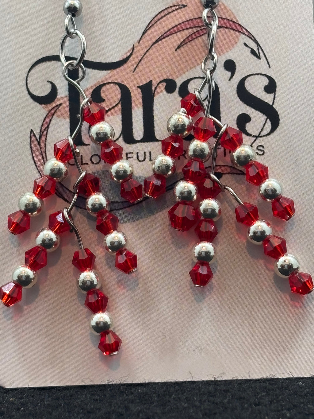 Red and Silver Beaded earrings