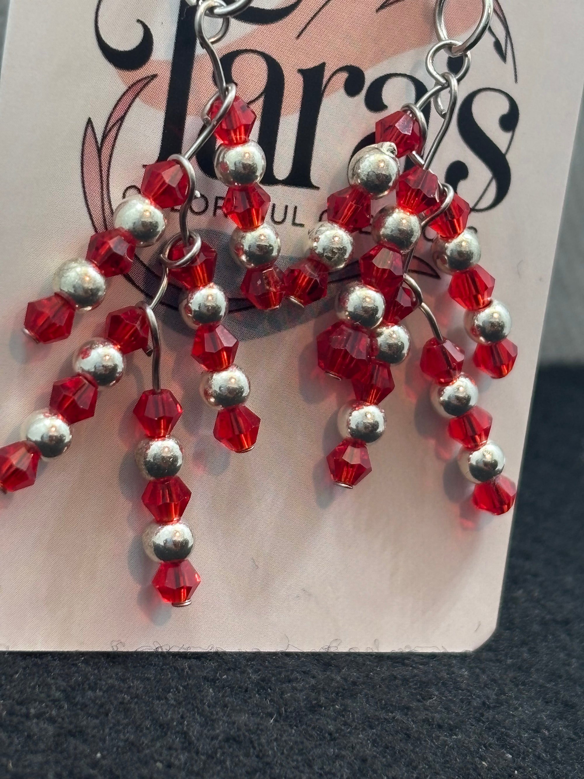 Red and Silver Beaded earrings
