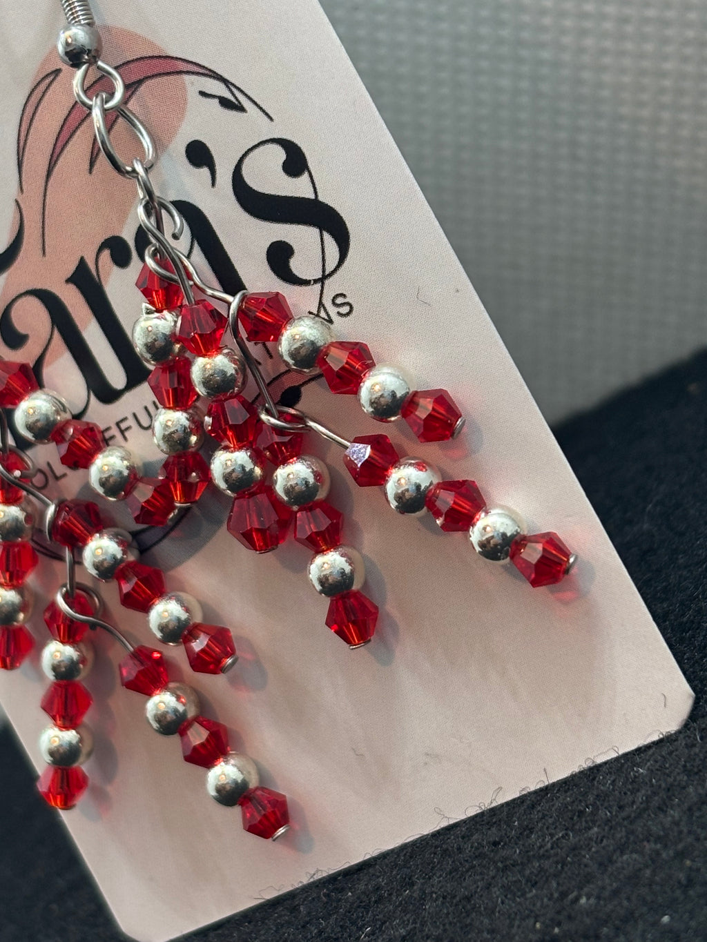 Red and Silver Beaded earrings
