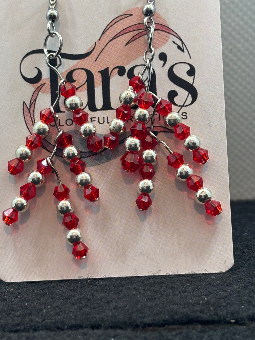 Red and Silver Beaded earrings