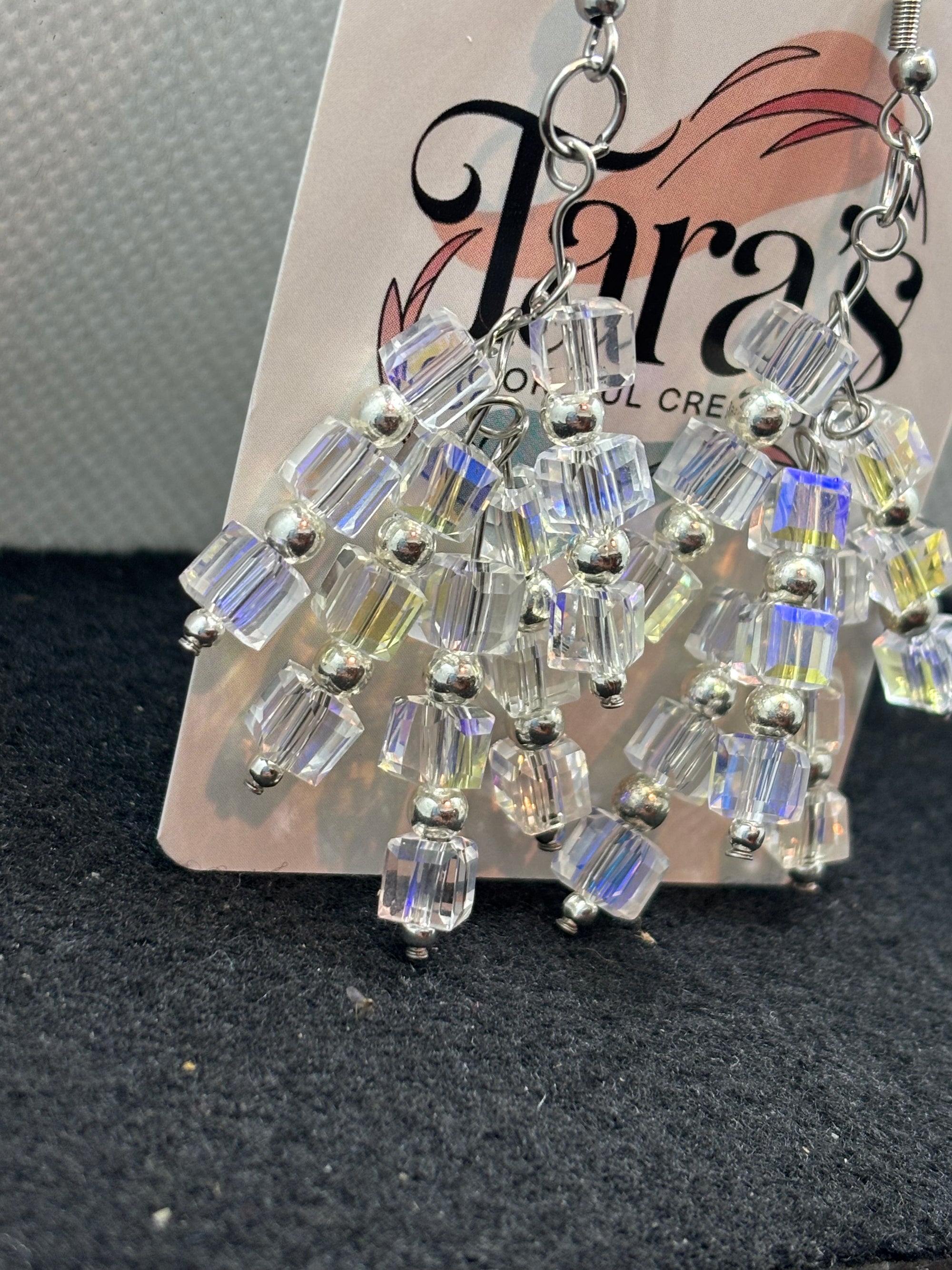 Glass and Silver staggard Earrings