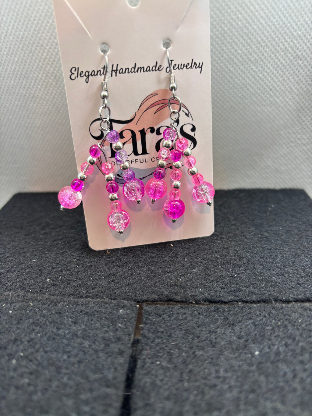 Pink and Silver Staggard Earrings