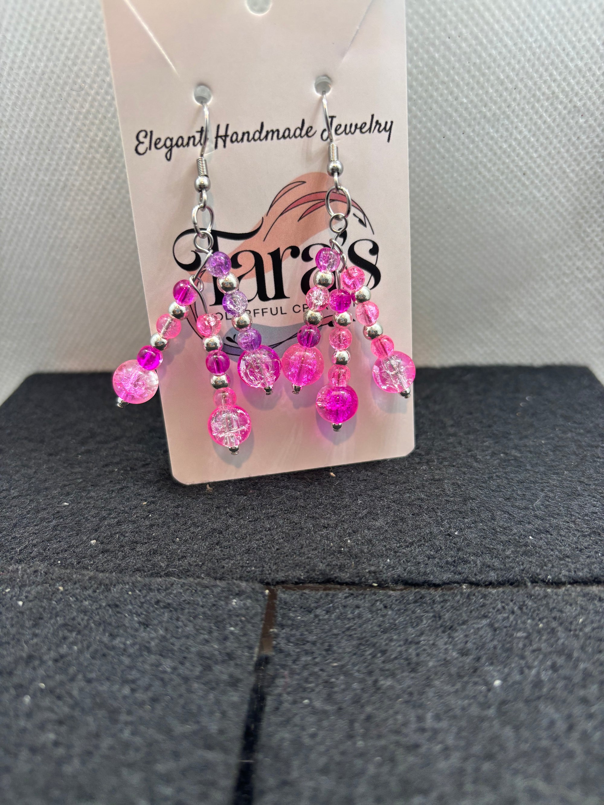 Pink and Silver Staggard Earrings