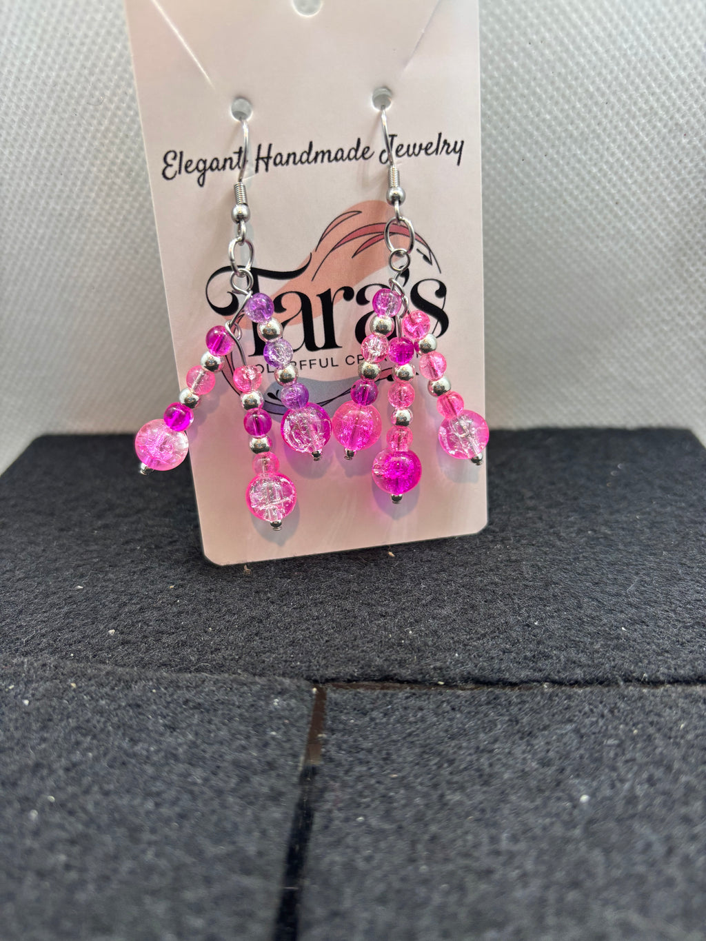 Pink and Silver Staggard Earrings