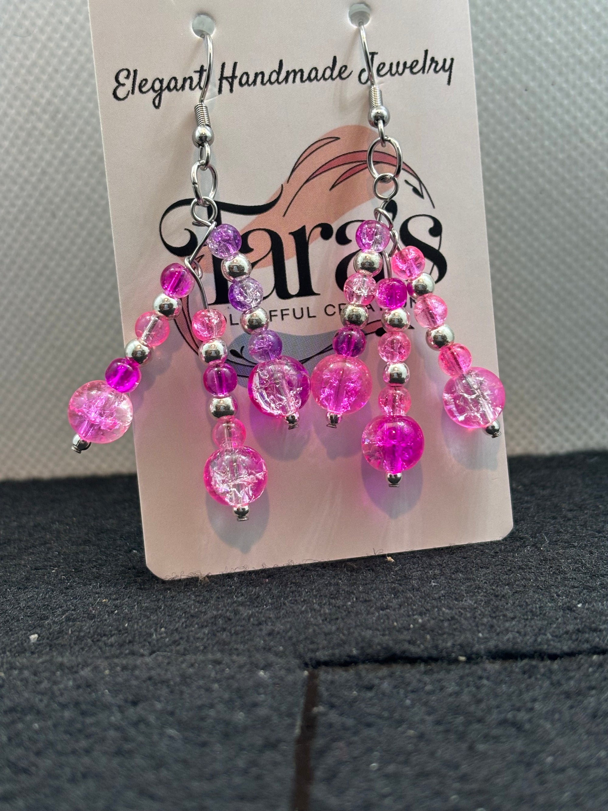 Pink and Silver Staggard Earrings