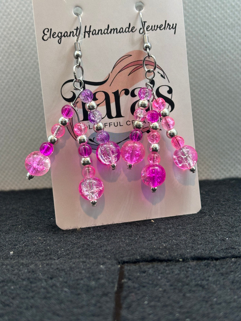 Pink and Silver Staggard Earrings
