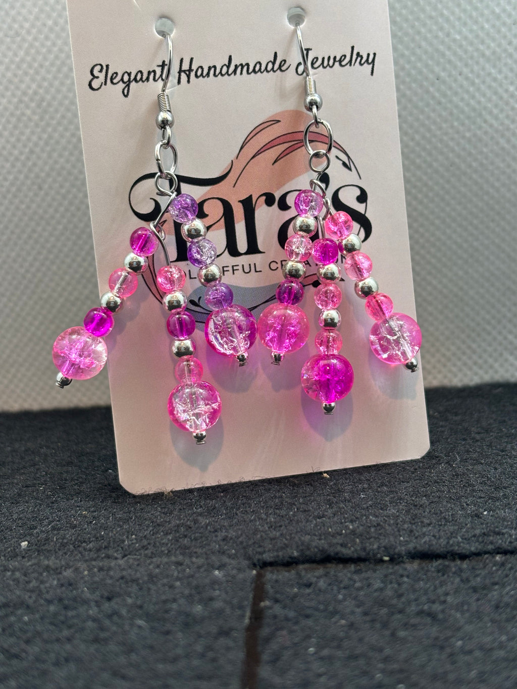 Pink and Silver Staggard Earrings