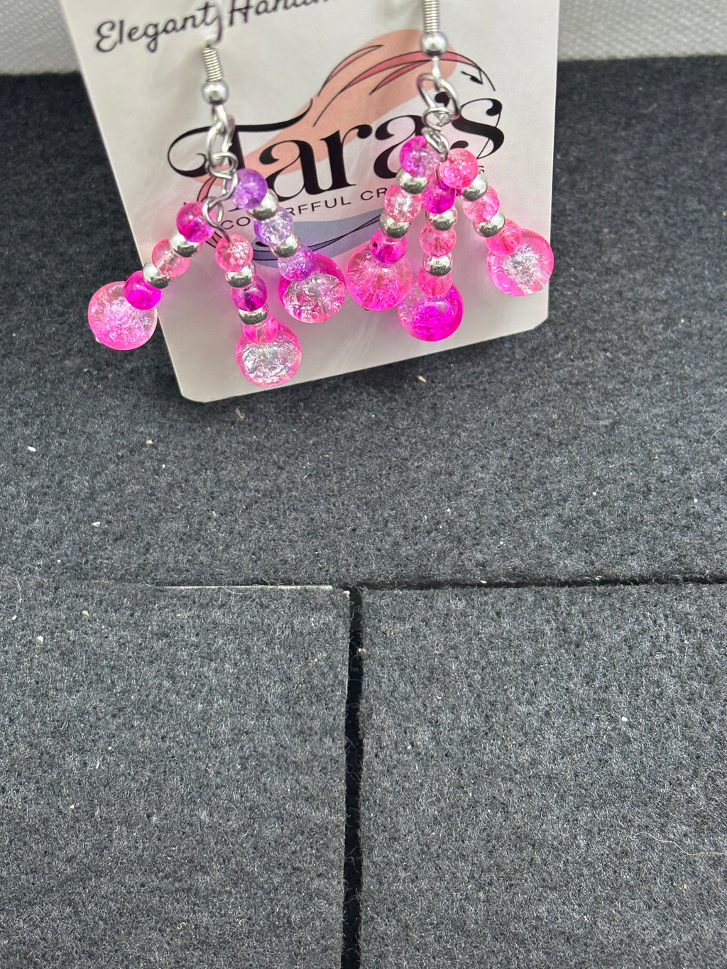 Pink and Silver Staggard Earrings