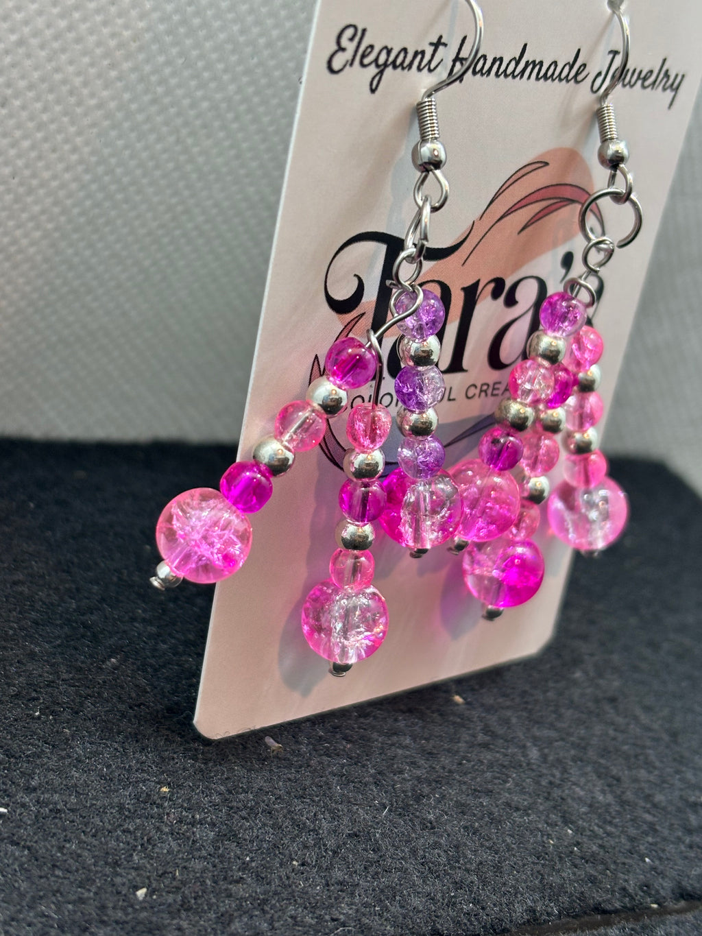 Pink and Silver Staggard Earrings
