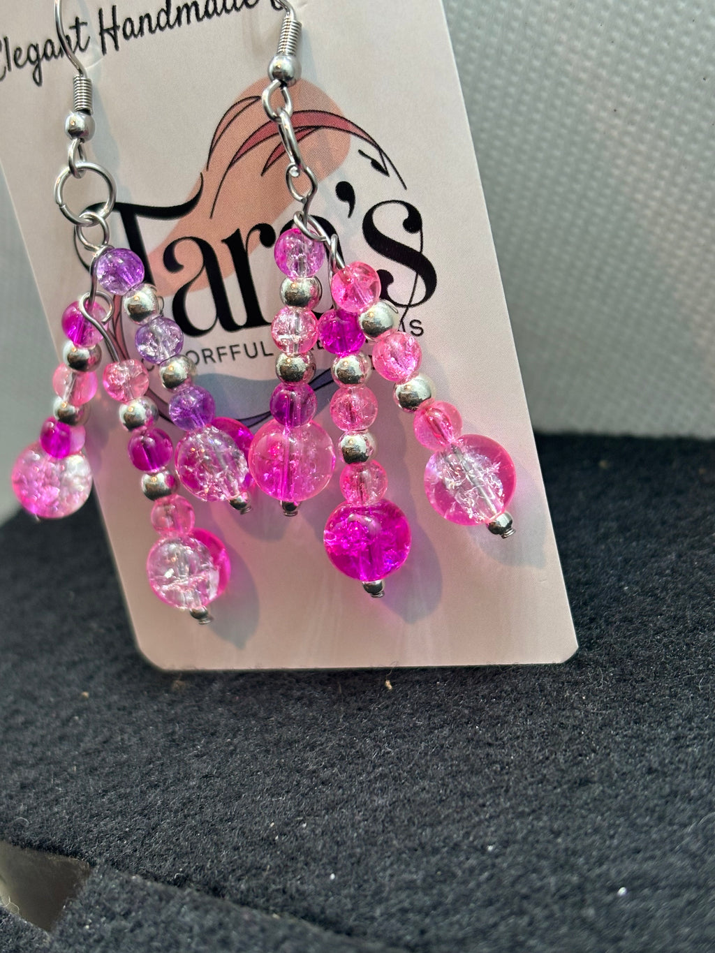 Pink and Silver Staggard Earrings